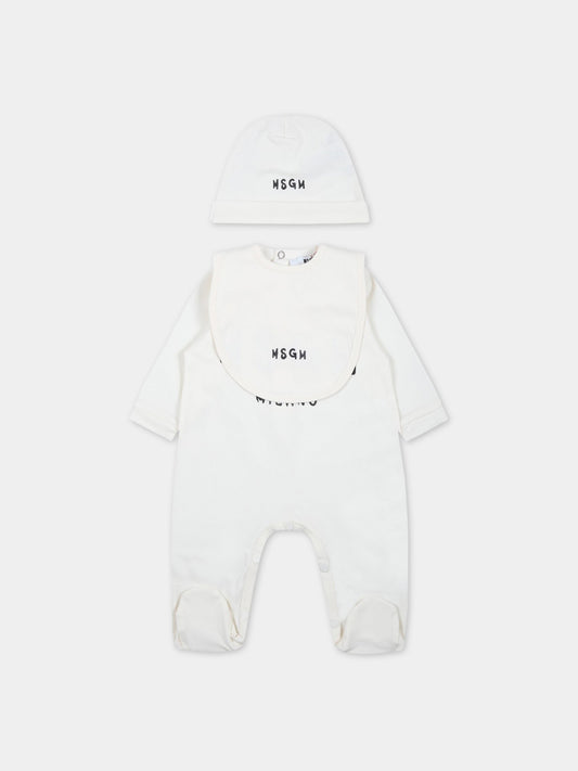 Set bianco per neonati con logo nero,Msgm Kids,MS029364 013