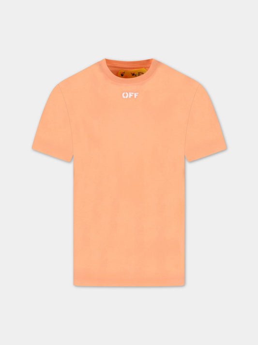 T-shirt arancione per bambina con logo bianco,Off White,OGAA001S23JER0022101