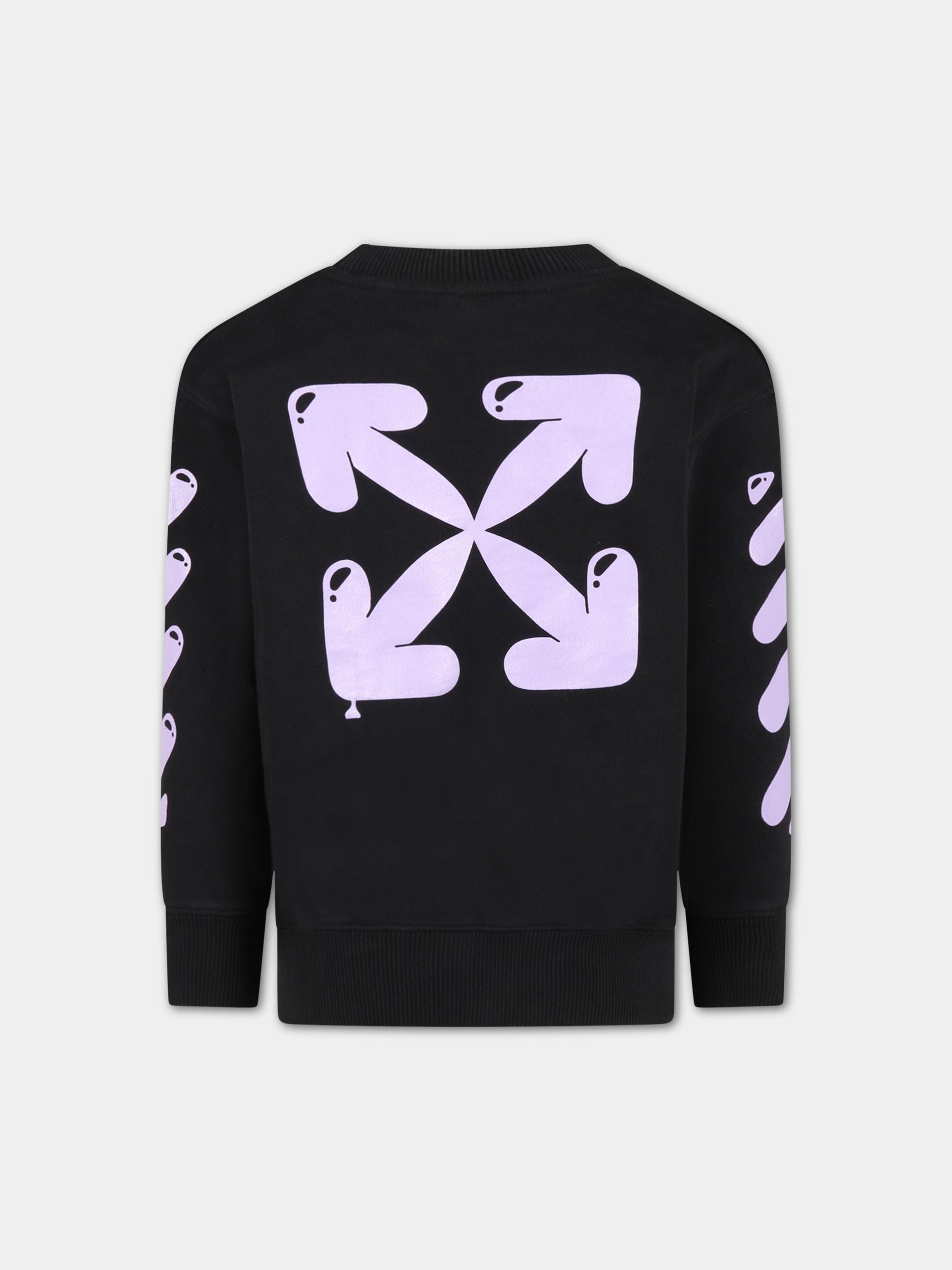 Felpa nera per bambina con logo viola,Off White,OGBA001S23FLE0031036