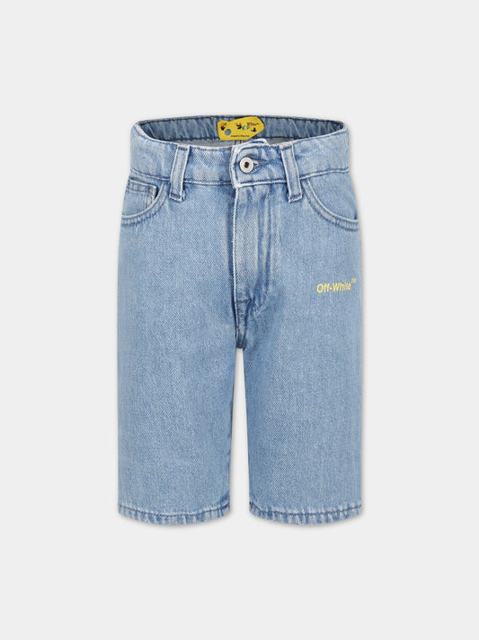 Shorts celesti per bambino con logo e frecce,Off White,OBYC001S23DEN0014418