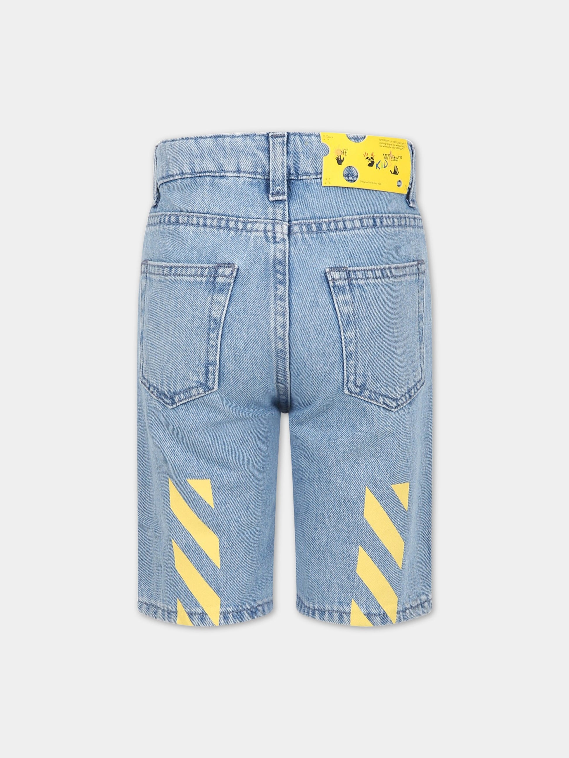 Shorts celesti per bambino con logo e frecce,Off White,OBYC001S23DEN0014418