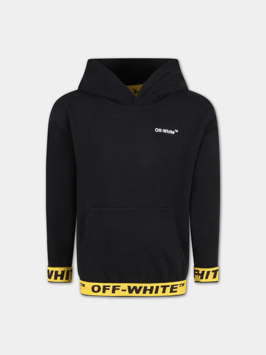 Felpa nera per bambino con logo bianco,Off White,OBBB004C99FLE0011018