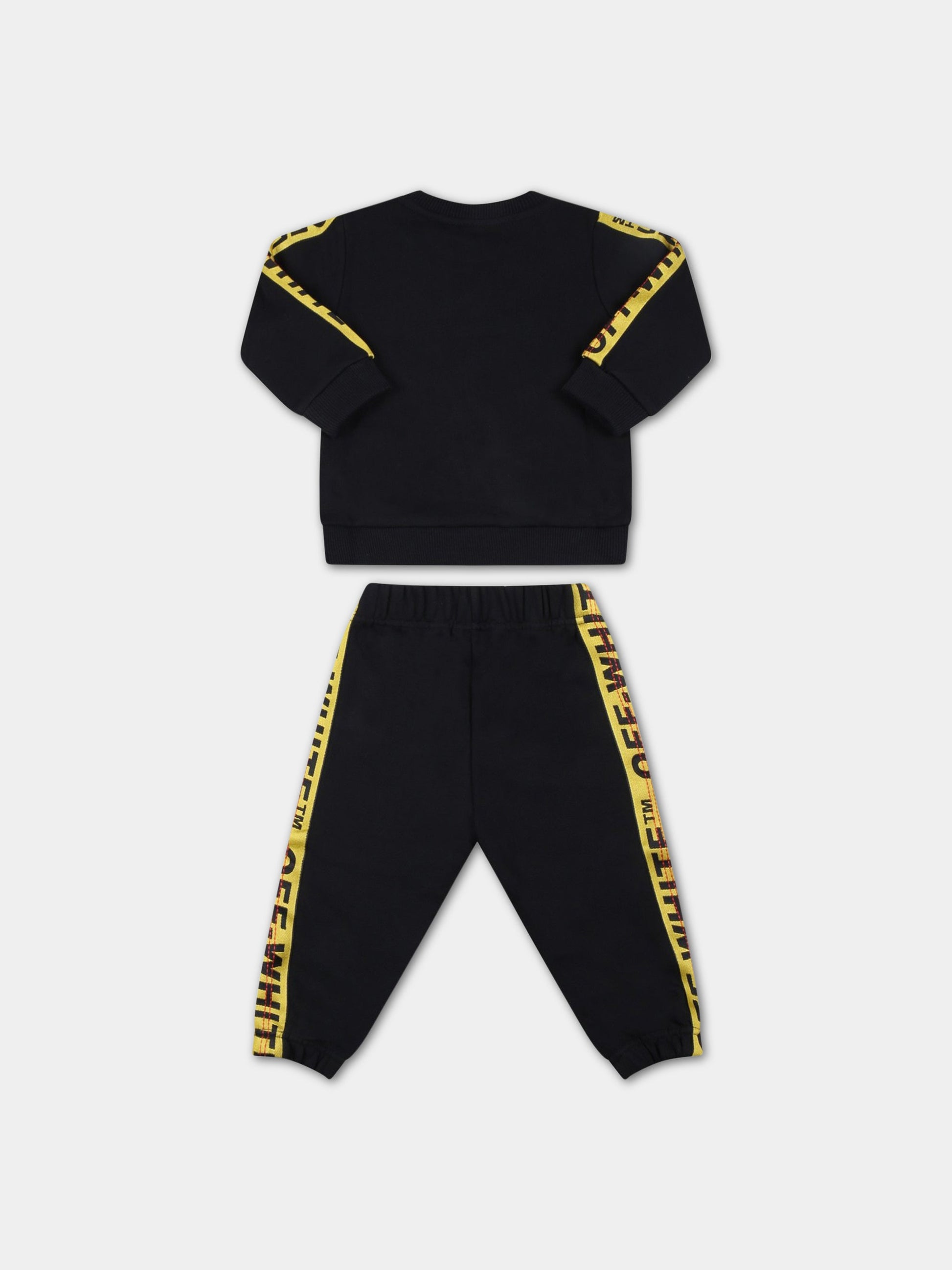 Tuta nera per neonato con logo bianco,Off White,OB2X006S23FLE0011018