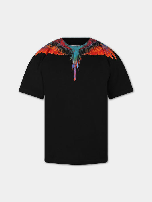 T-shirt nera per bambino con iconiche ali,Marcelo Burlon Kids,CBAA001S23JER0011025