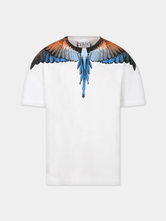 T-shirt bianca per bambino con iconiche ali,Marcelo Burlon Kids,CBAA001S23JER0020120
