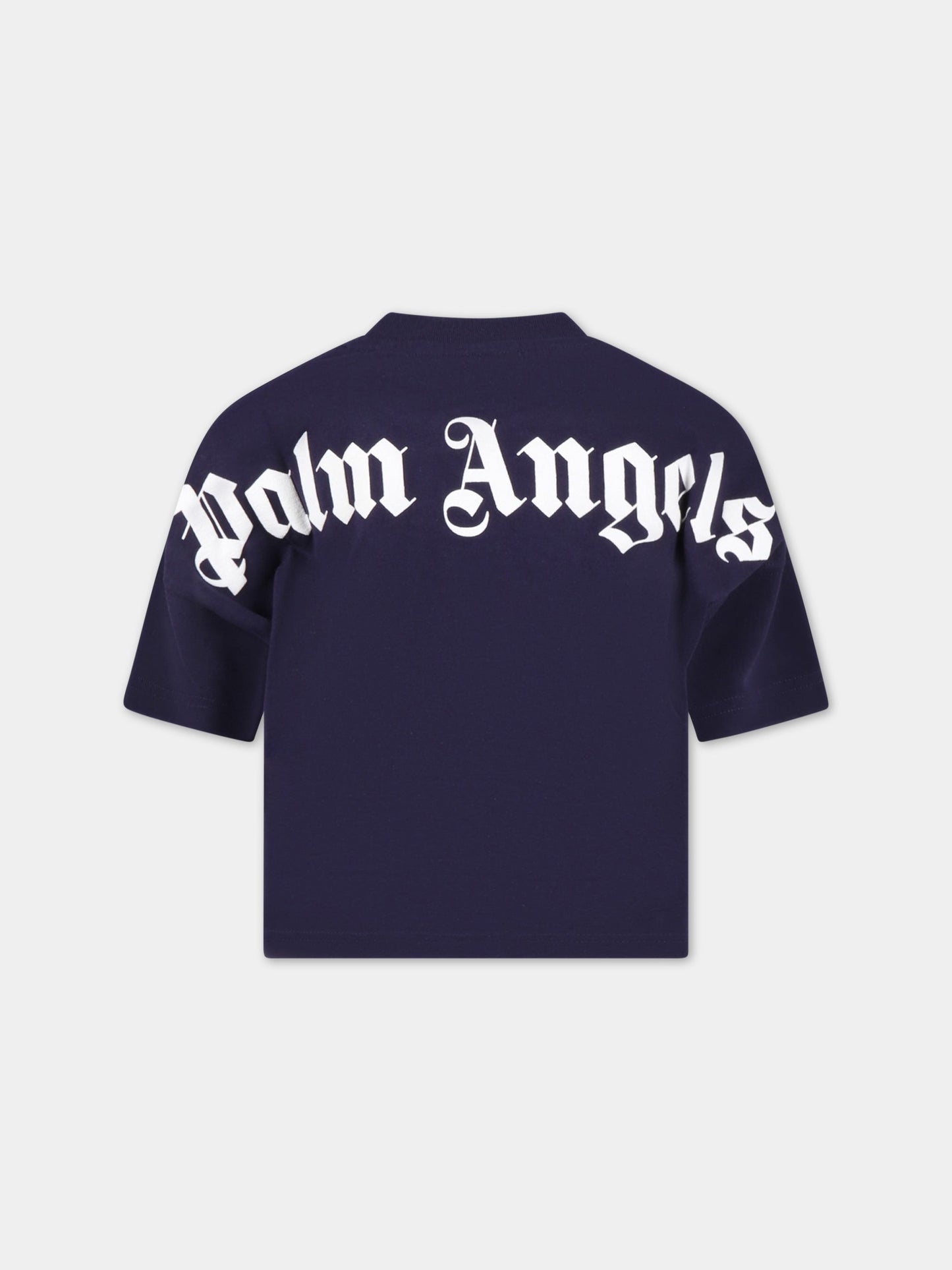 T-shirt blu per bambino con logo bianco,Palm Angels,PBAA002C99JER0014601
