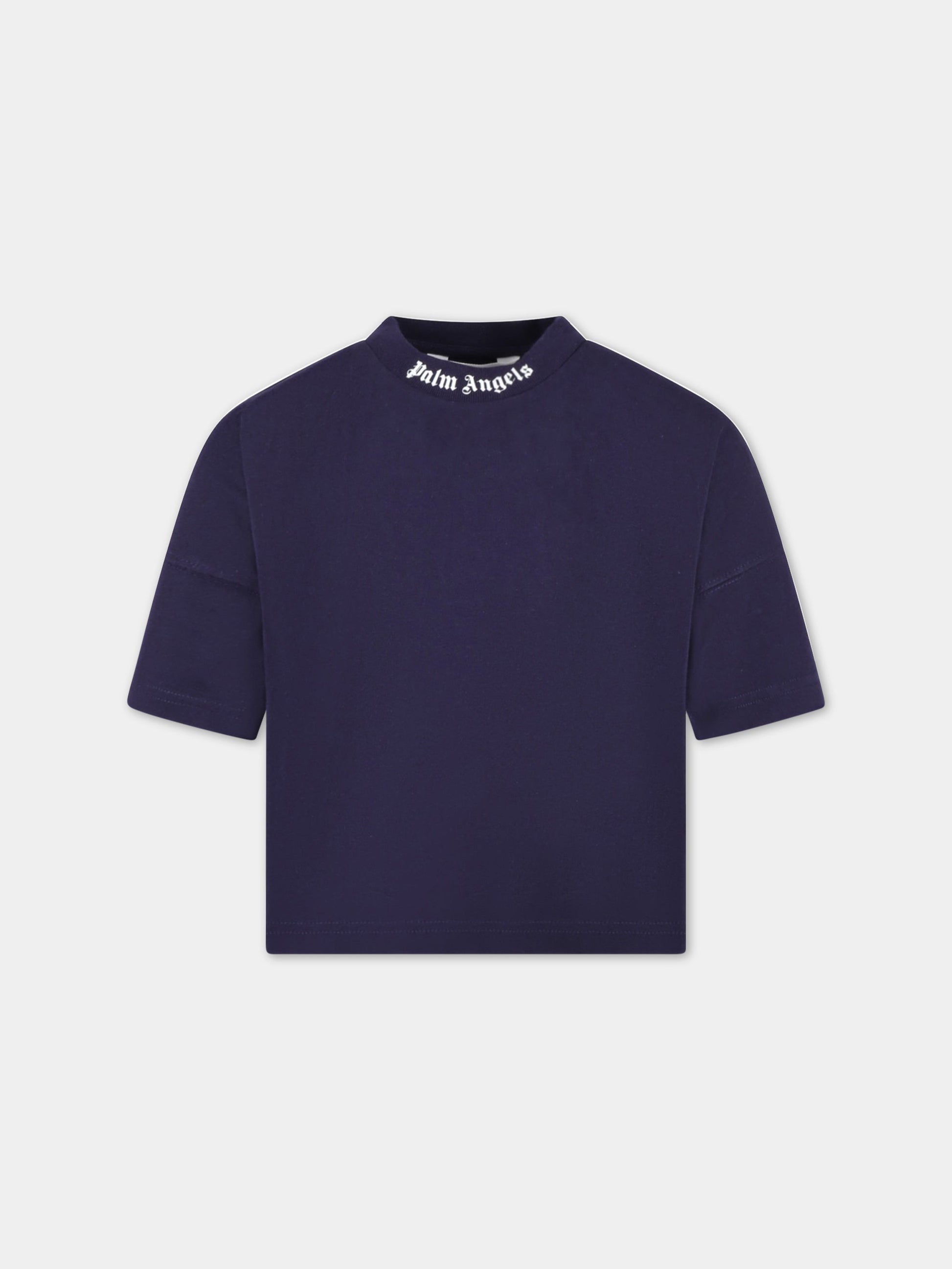 T-shirt blu per bambino con logo bianco,Palm Angels,PBAA002C99JER0014601