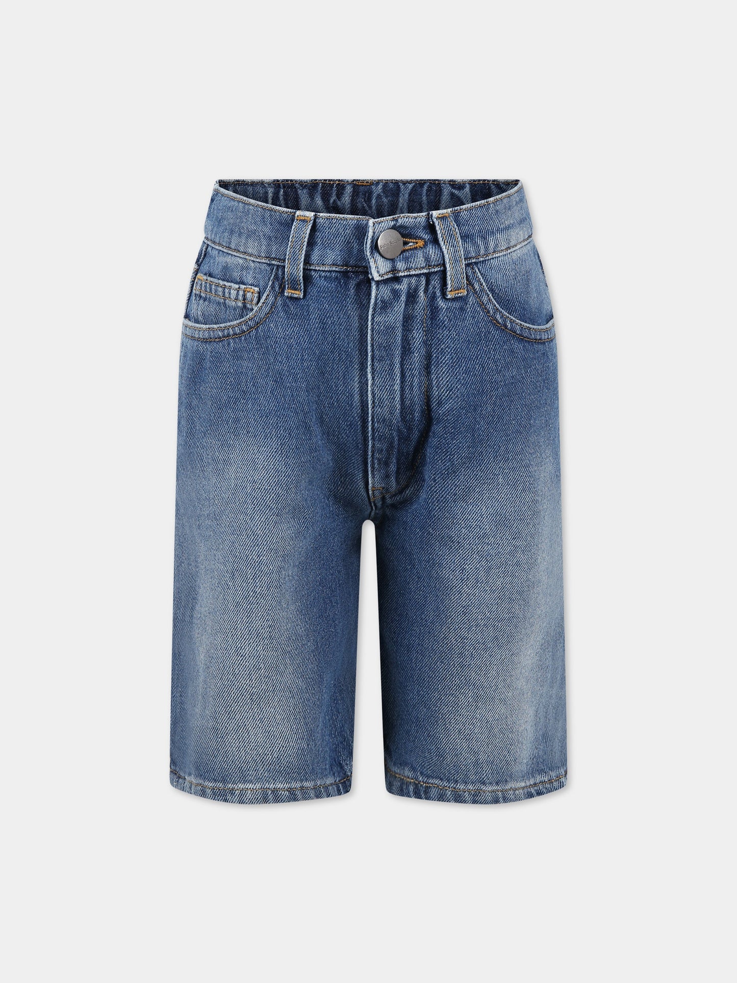 Shorts blu per bambino con logo multicolor,Palm Angels,PBYC001S23DEN0014584