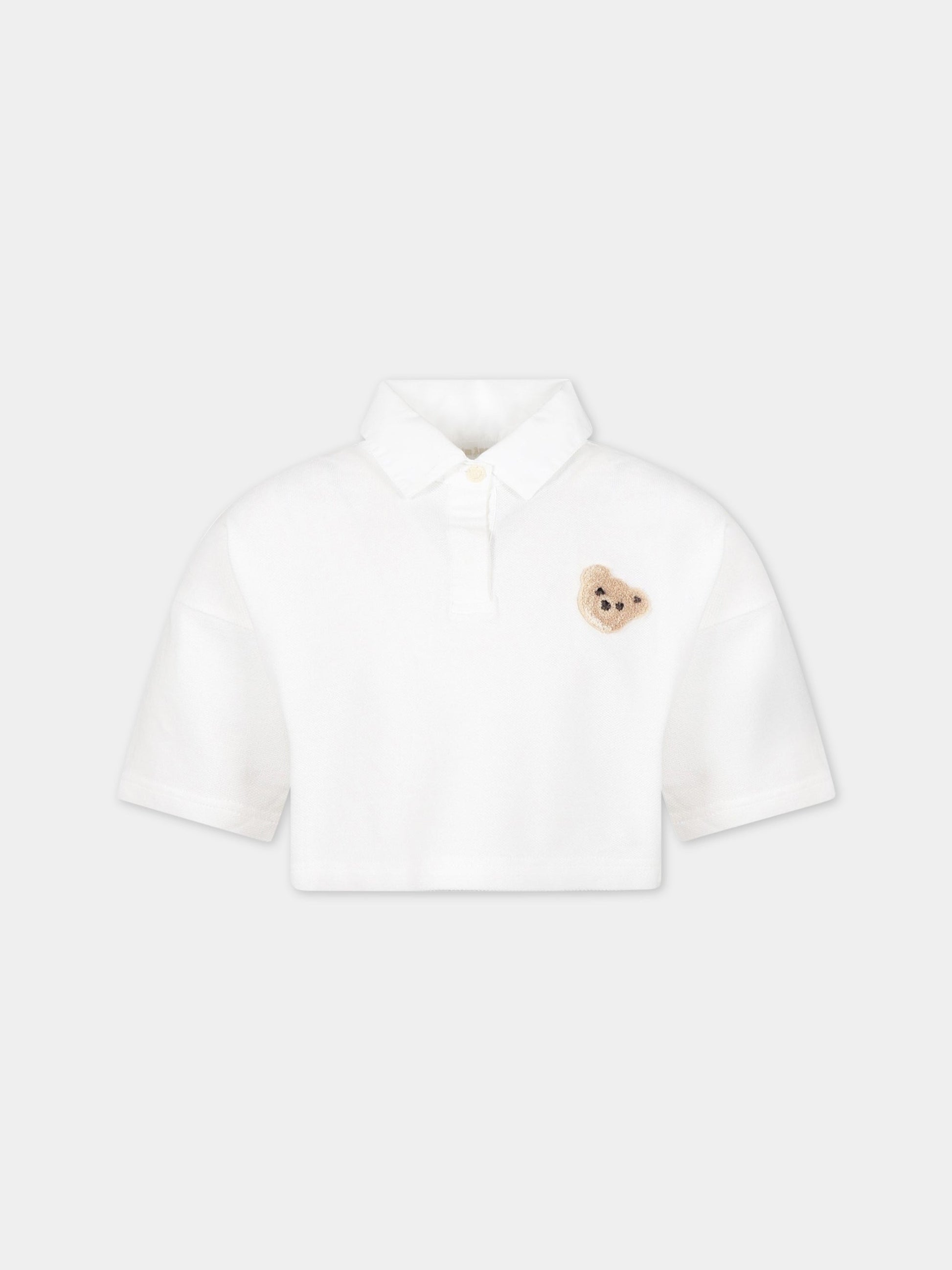 Polo bianca per bambina con logo e patch,Palm Angels,PGGA012S23JER0010110