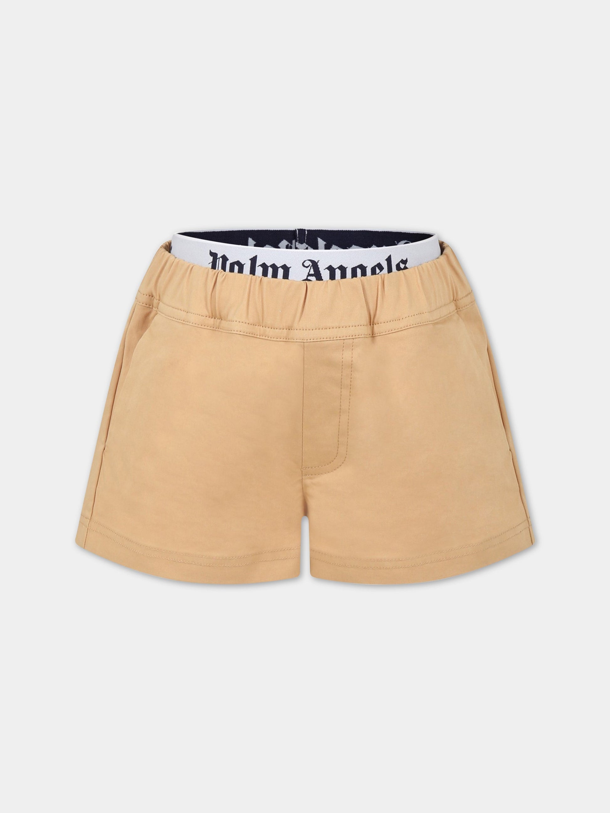 Shorts beige per bambino con logo,Palm Angels,PGCB005S23FAB0011701