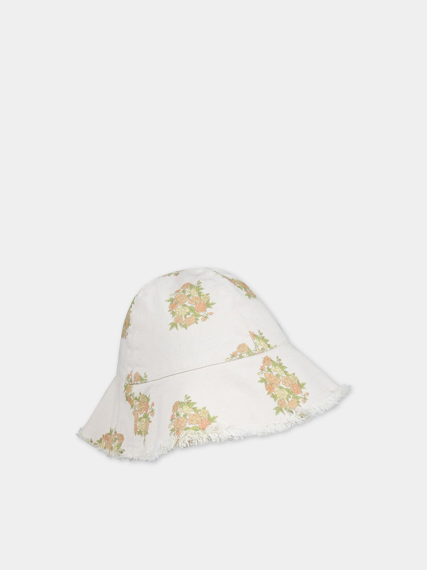 Cappello avorio per bambina con fiori e logo,The New Society,S23 ACC DN02 LORETTA