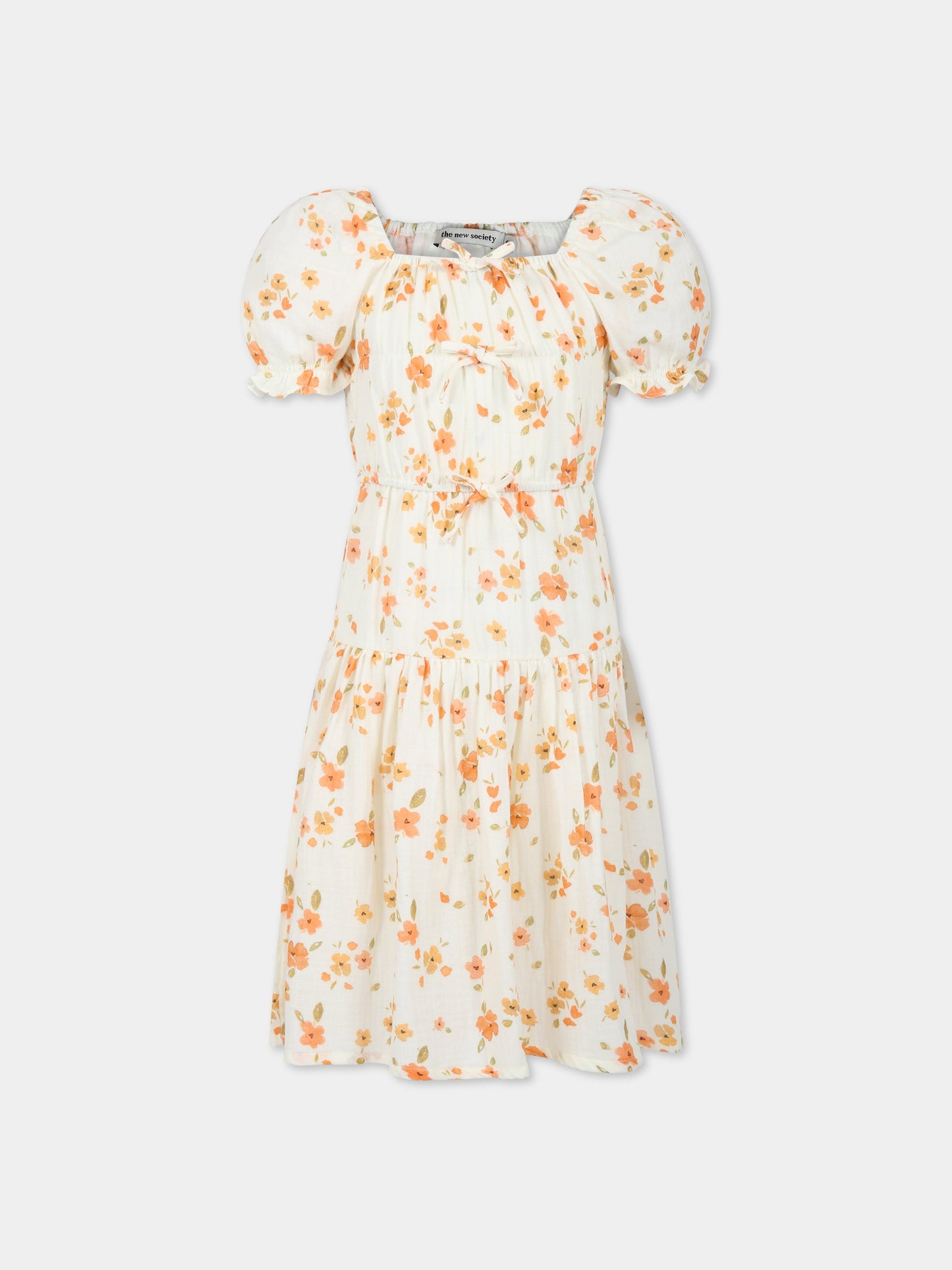 vestito avorio per bambina con stampa fiori,The New Society,S23 K WV08 FIORELLA