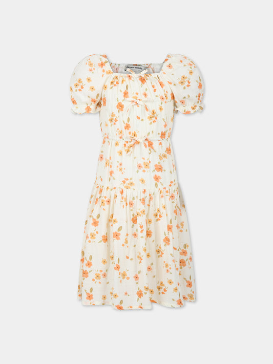 vestito avorio per bambina con stampa fiori,The New Society,S23 K WV08 FIORELLA