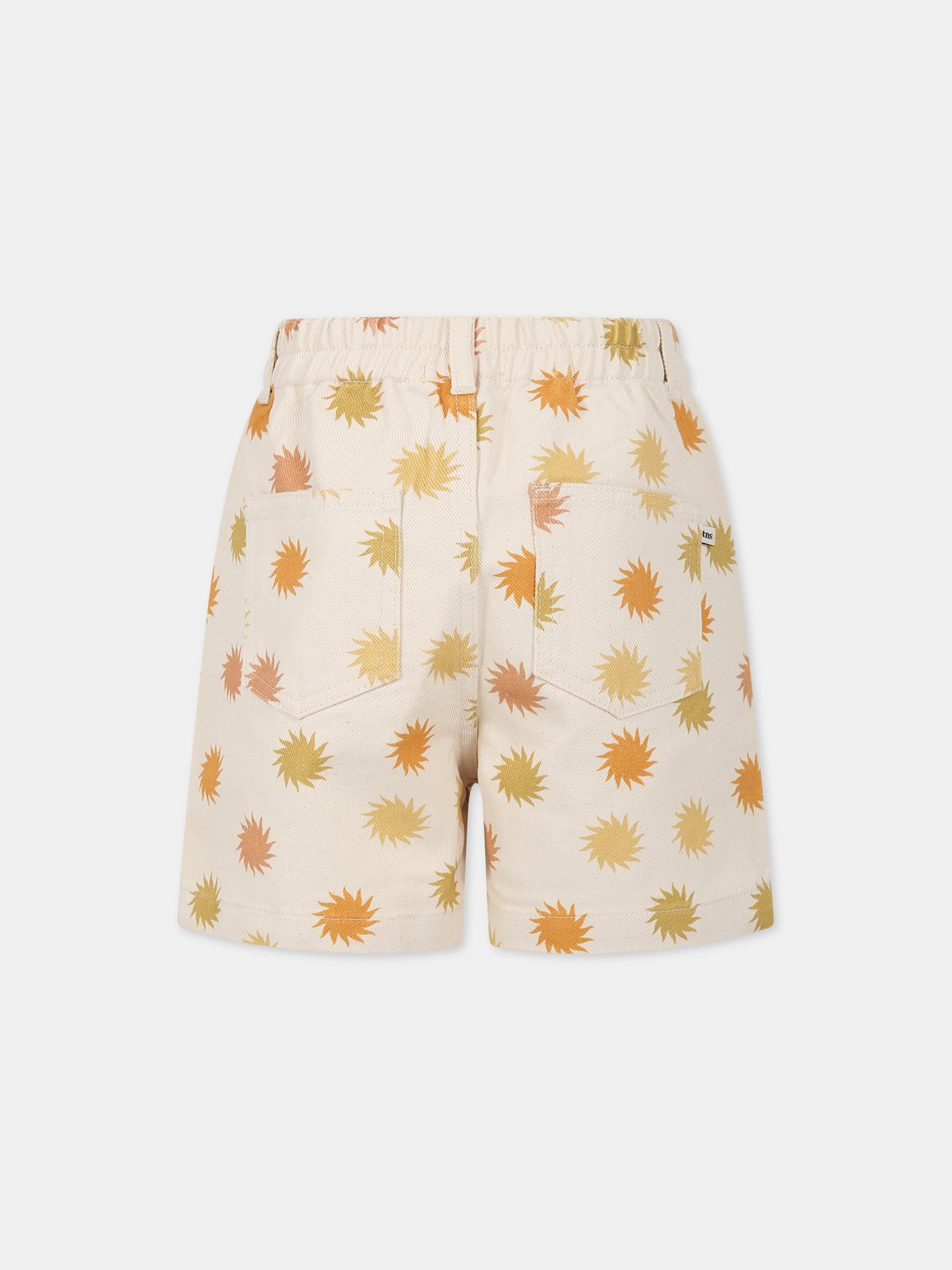 Shorts beige per bambini con stampa sole,The New Society,S23 K DN07 TRAMONTO