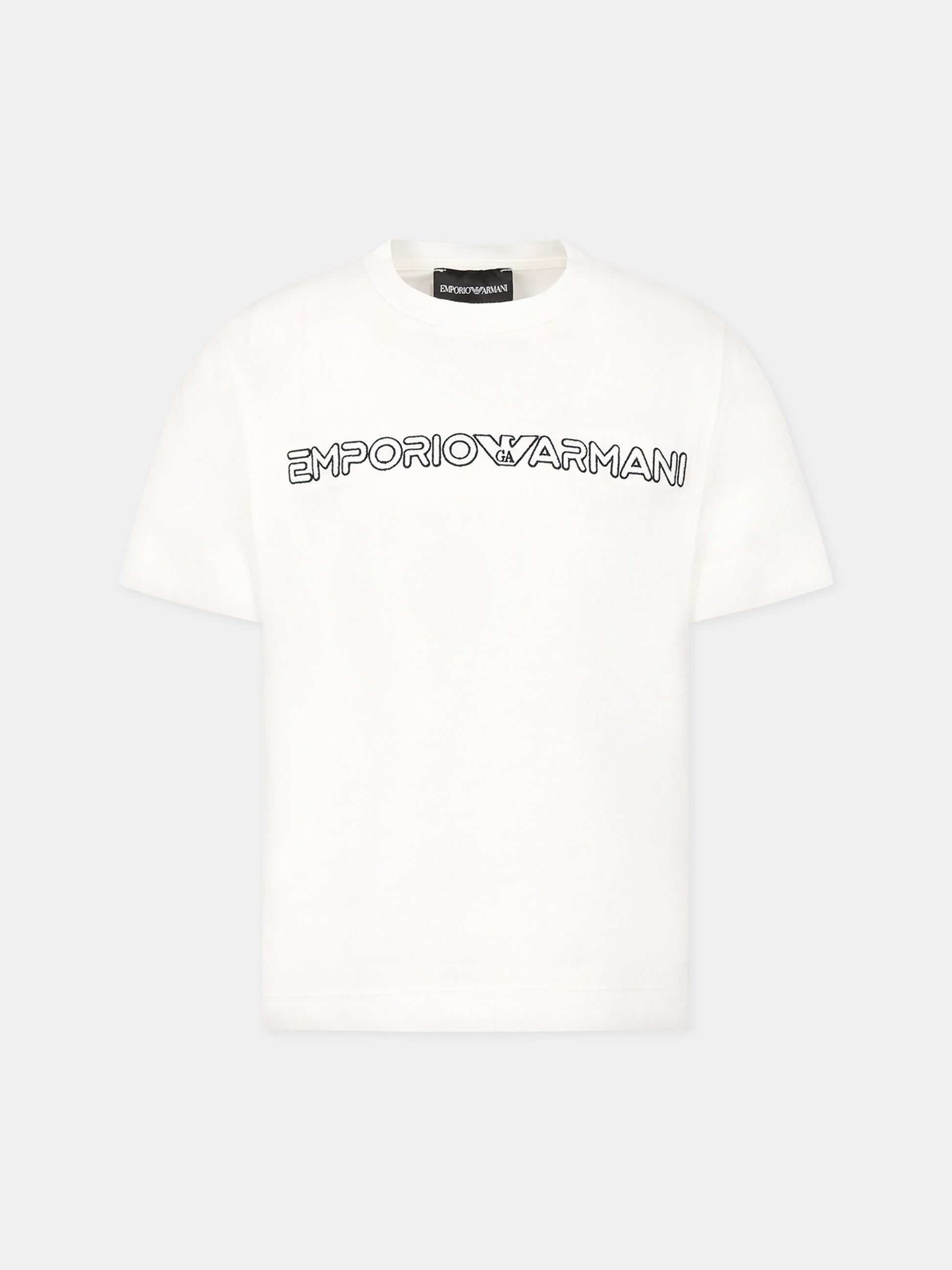 T-shirt bianca per bambino con logo,Armani Junior,3R4TBD 1JUVZ 0101