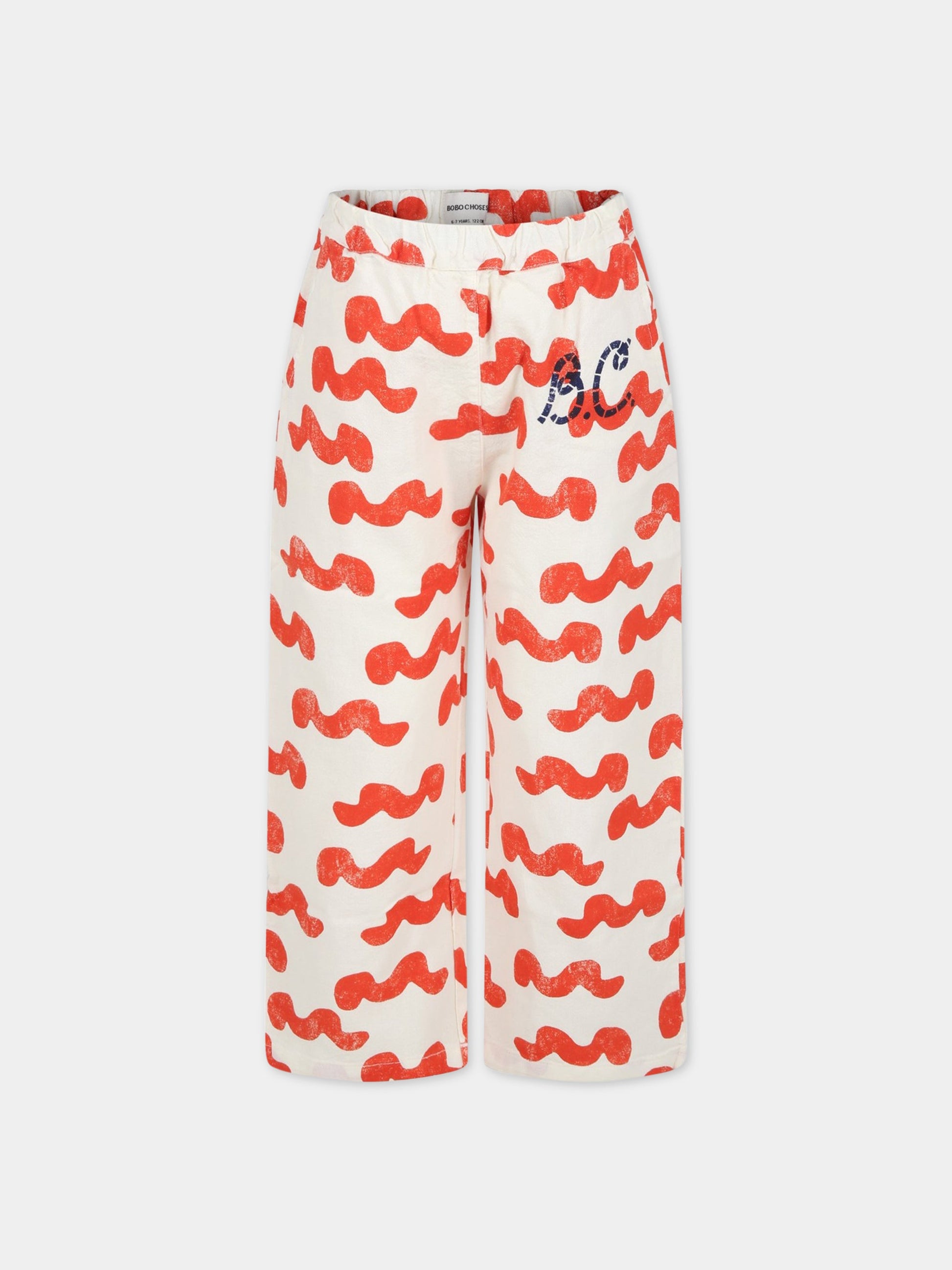 Pantaloni avorio per bambino con onde rosse,Bobo Choses,123AC094