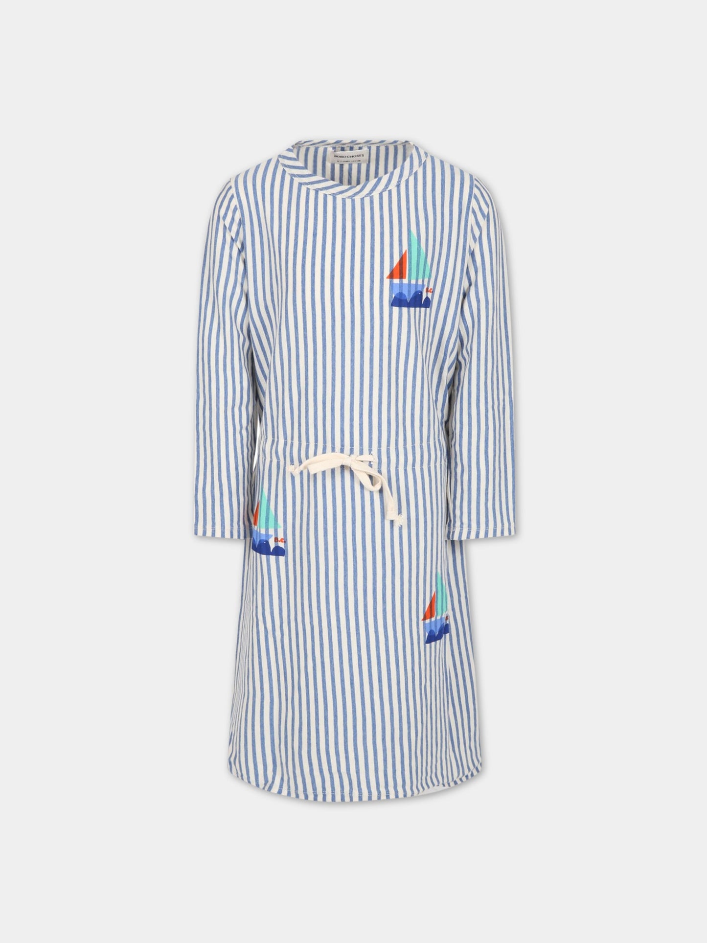 Vestito bianco e blu per bambina con stampa e logo,Bobo Choses,123AC128