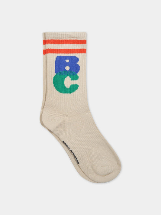 Calze beige per bambino con iconico logo colorato,Bobo Choses,123AI004