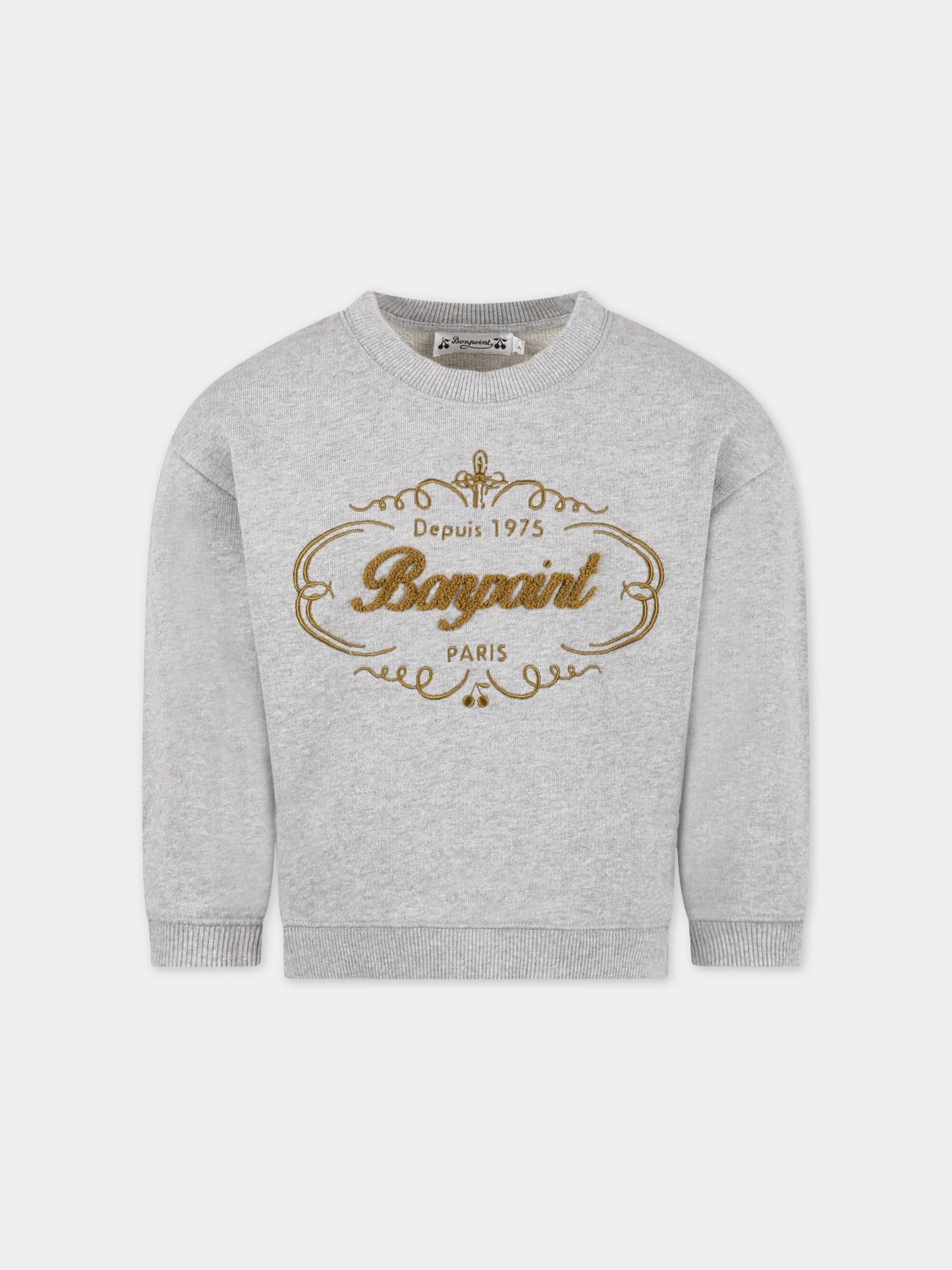 Felpa grigia per bambini con logo verde ricamato,Bonpoint,S03BSWK00002 192B