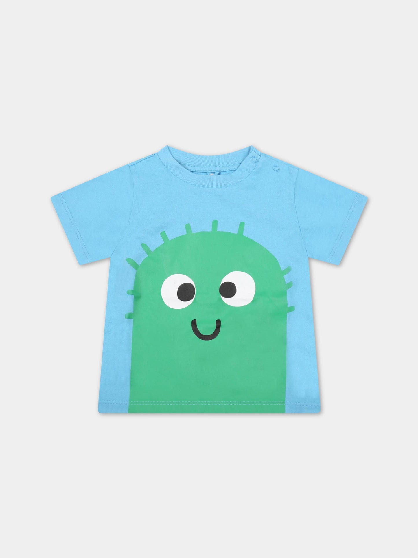 T-shirt celeste per neonato con mostro,Stella Mccartney Kids,8Q8TD1 Z0168 604