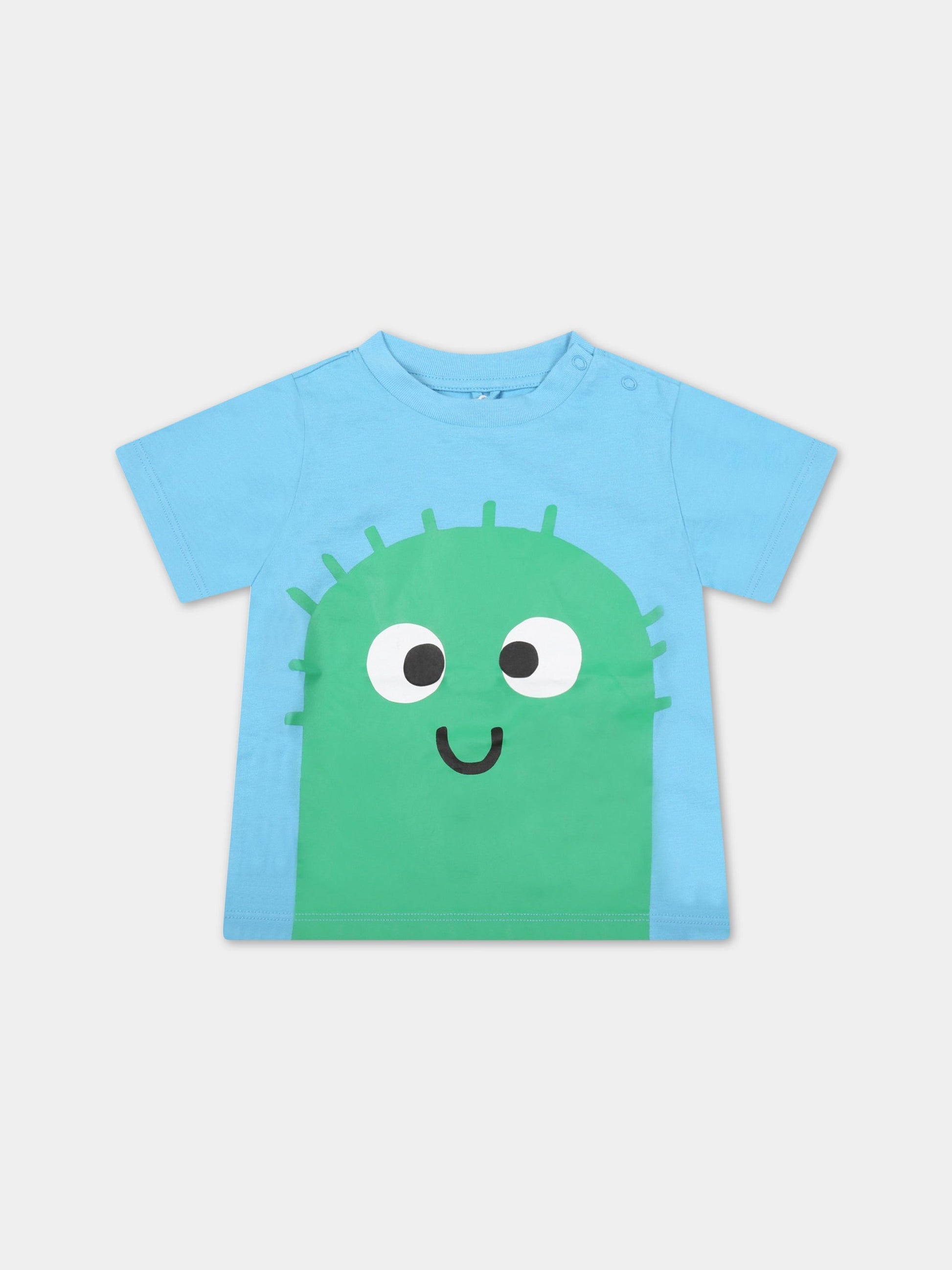T-shirt celeste per neonato con mostro,Stella Mccartney Kids,8Q8TD1 Z0168 604