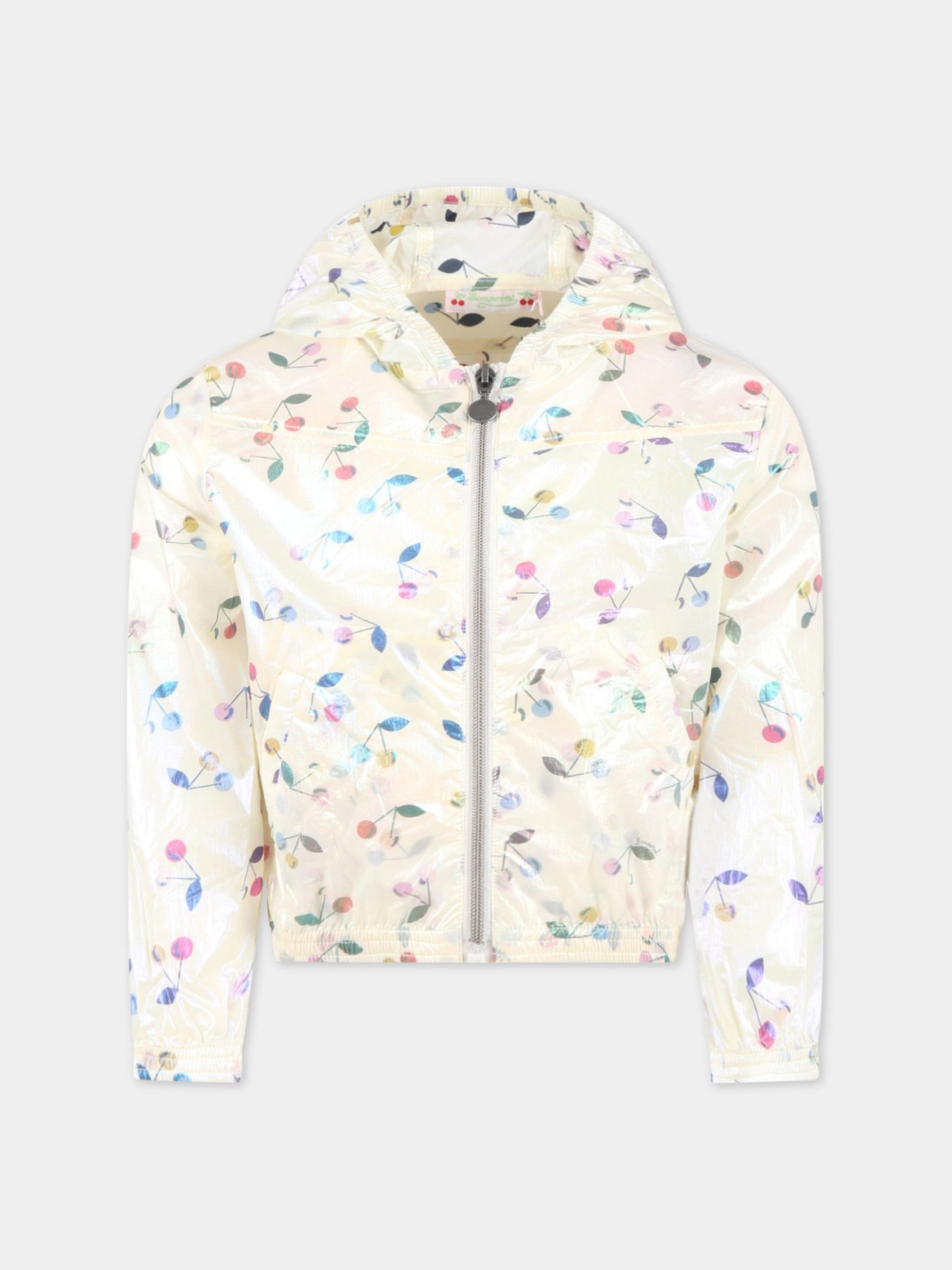 Giacca avorio a vento per bambina con ciliegie,Bonpoint,S03GOUW00100 680