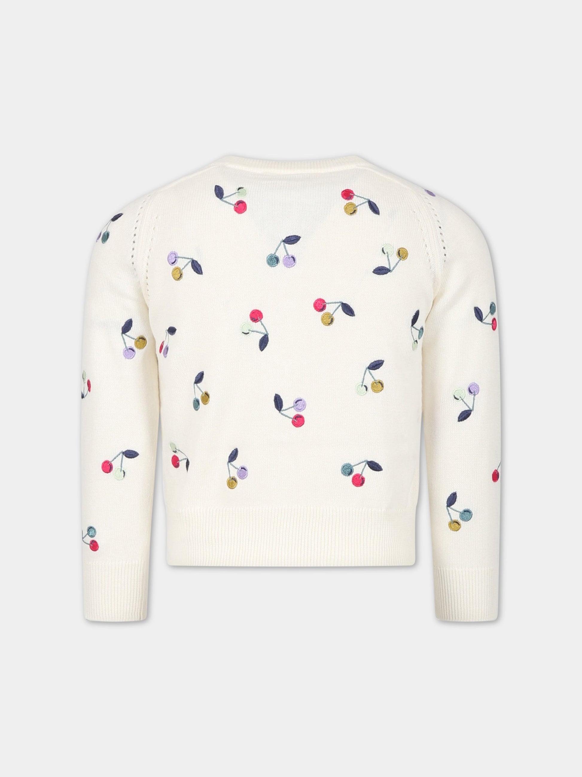 Cardigan avorio per bambina con ciliegie ricamate,Bonpoint,S03GCAK00001 180