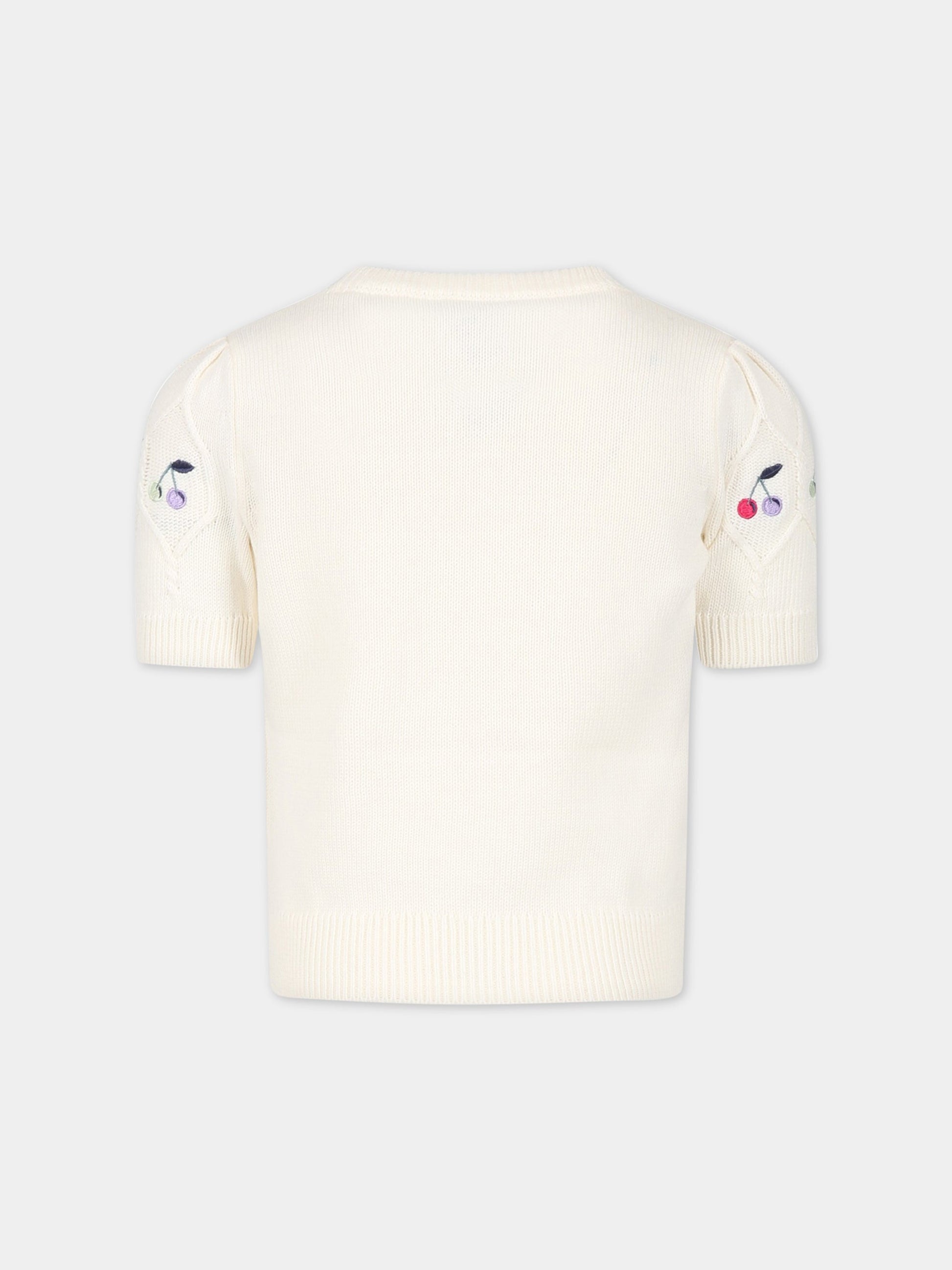 Maglione bianco per bambina con ciliegie ricamate,Bonpoint,S03GJUK00001 080