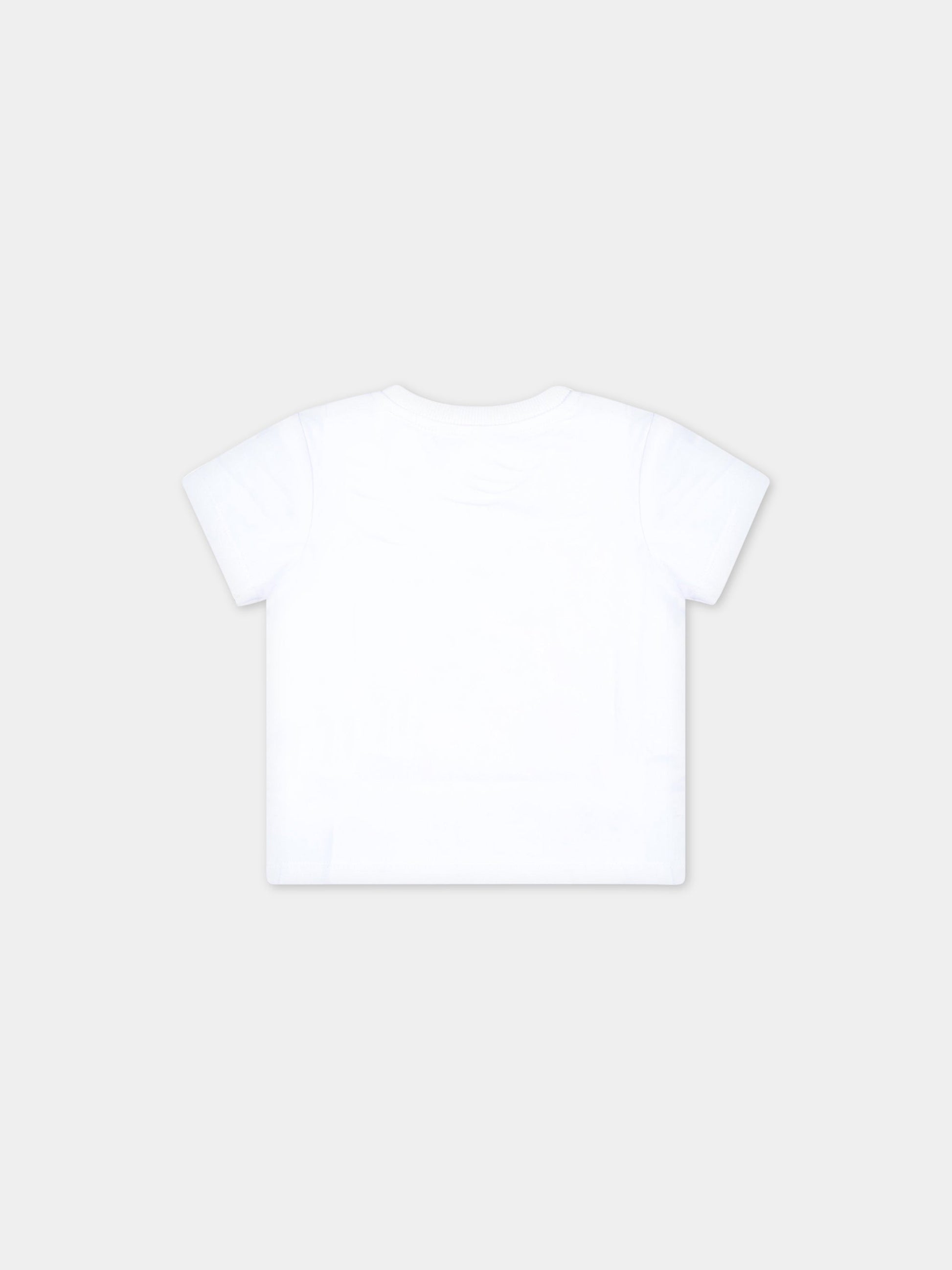 T-shirt bianca per neonati con Teddy Bear sulla spiaggia,Moschino Kids,MMM031 LBA08 10101