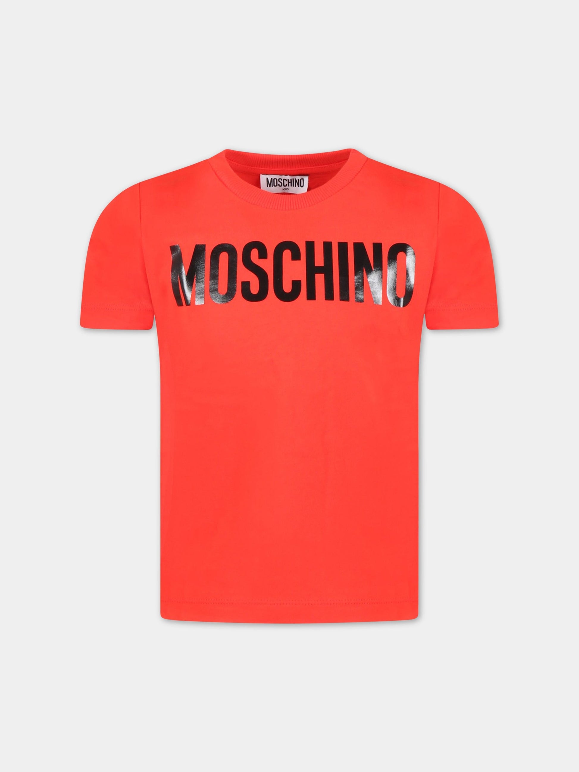T-shirt rossa per bambino con logo nero,Moschino Kids,HWM03L LAA02 50109