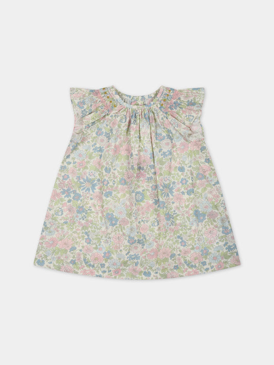 Vestito multicolor per neonata con stampa fiori,Bonpoint,S03XDRW00106 520