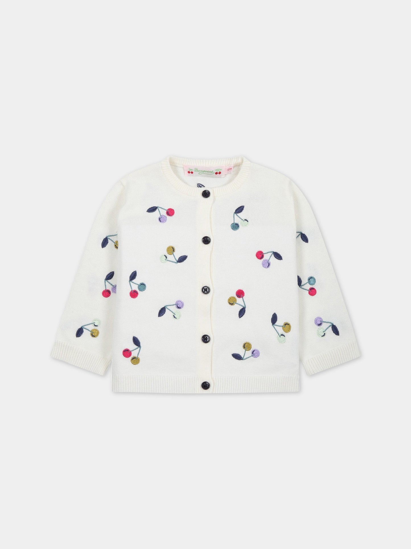 Cardigan bianco per bambina con ciliegie multicolor all-over,Bonpoint,S03XCAK00003 180