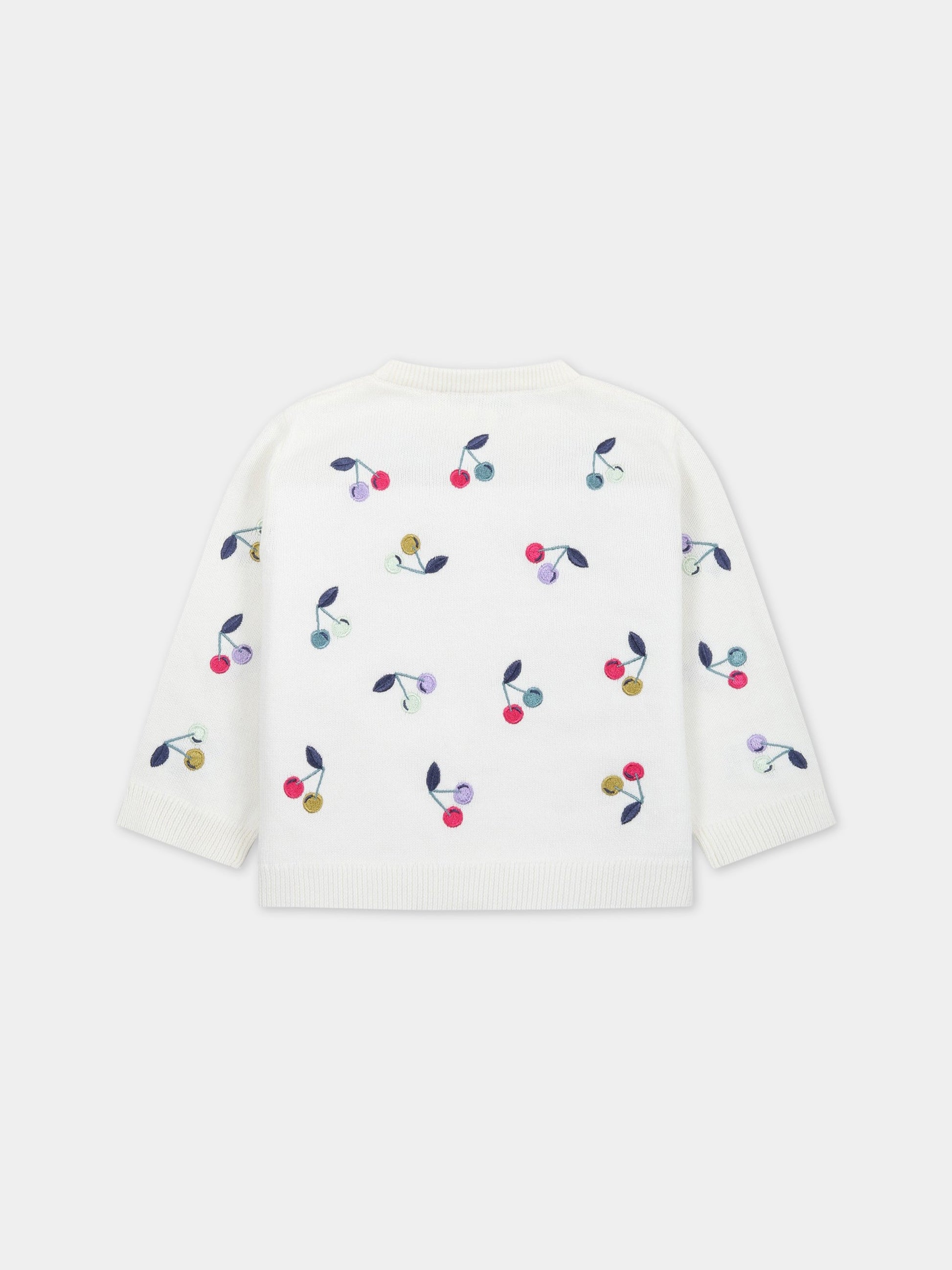 Cardigan bianco per bambina con ciliegie multicolor all-over,Bonpoint,S03XCAK00003 180