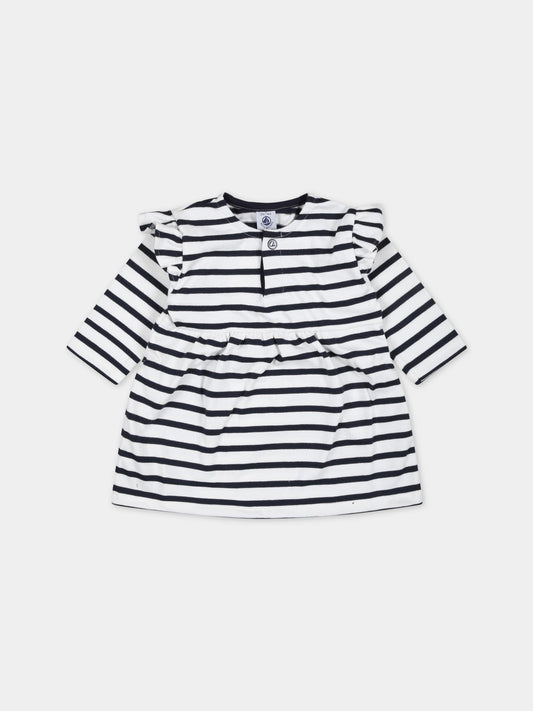 Vestito multicolor per neonata a righe,Petit Bateau,A0723 MARSHMALLOW/SMOKING