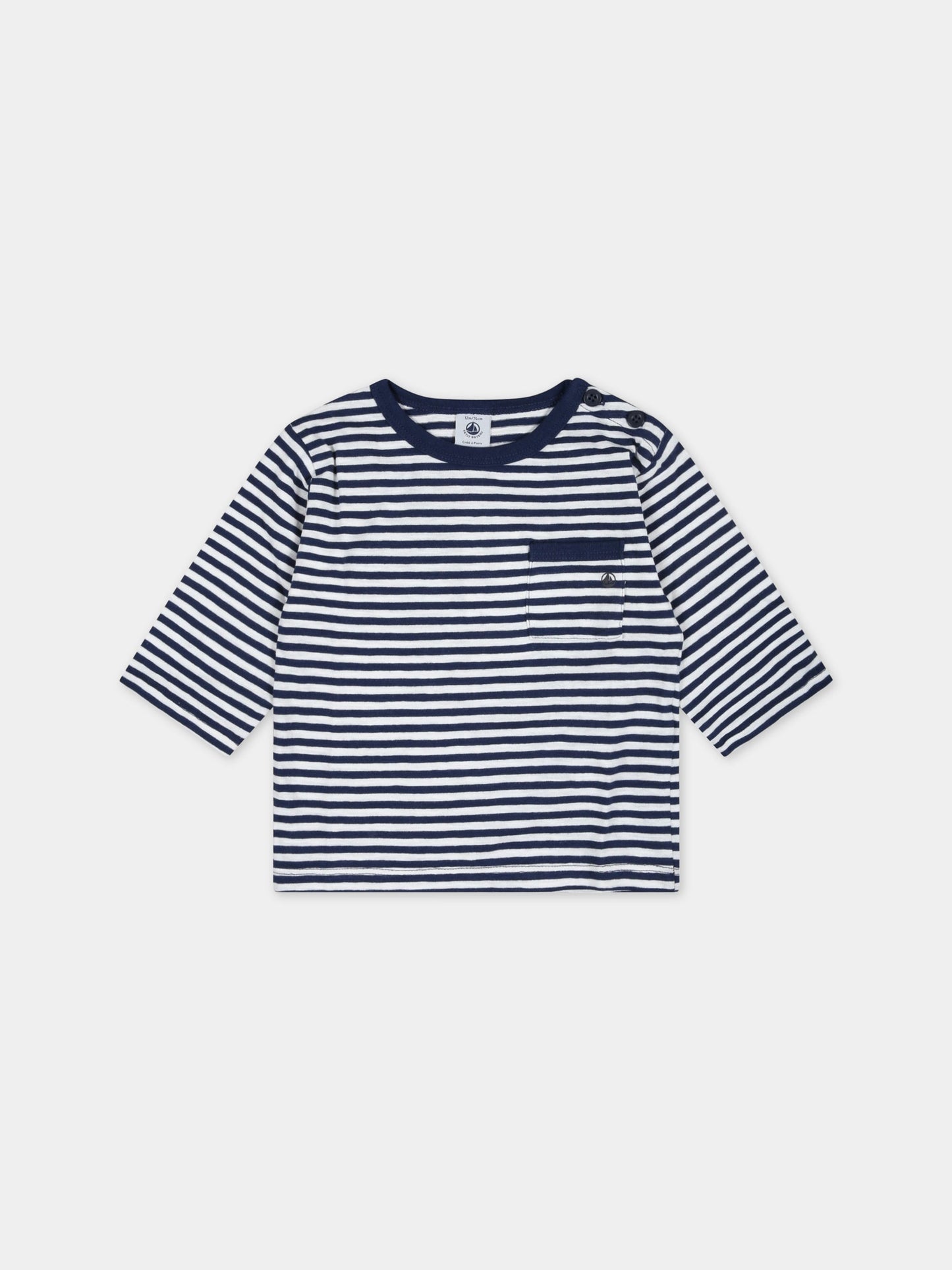 T-shirt multicolor a righe per neonato con logo,Petit Bateau,A0727 MEDIEVAL/MARSHMALLOW