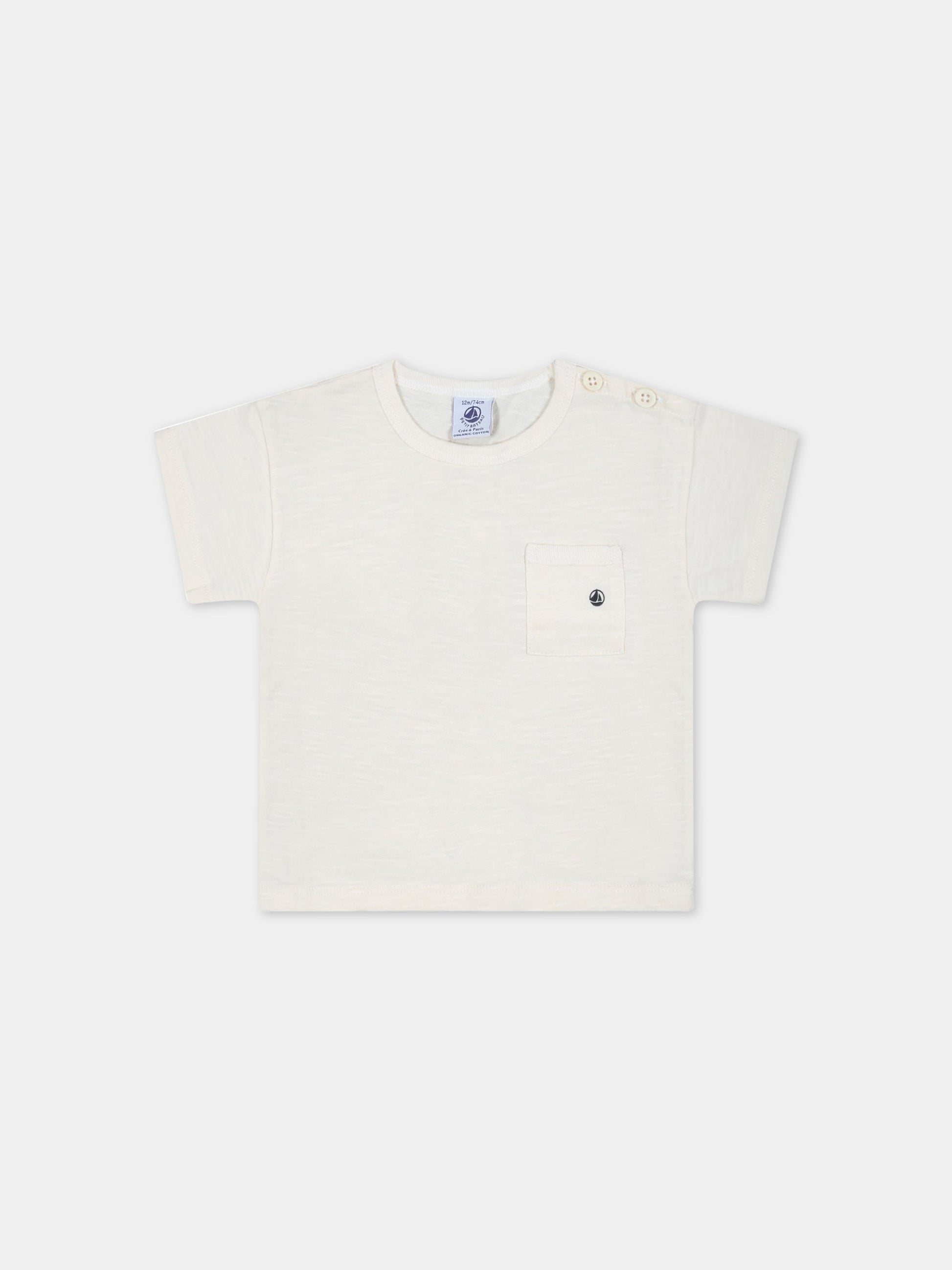 T-shirt avorio per neonato con logo blu,Petit Bateau,A07BA AVALANCHE