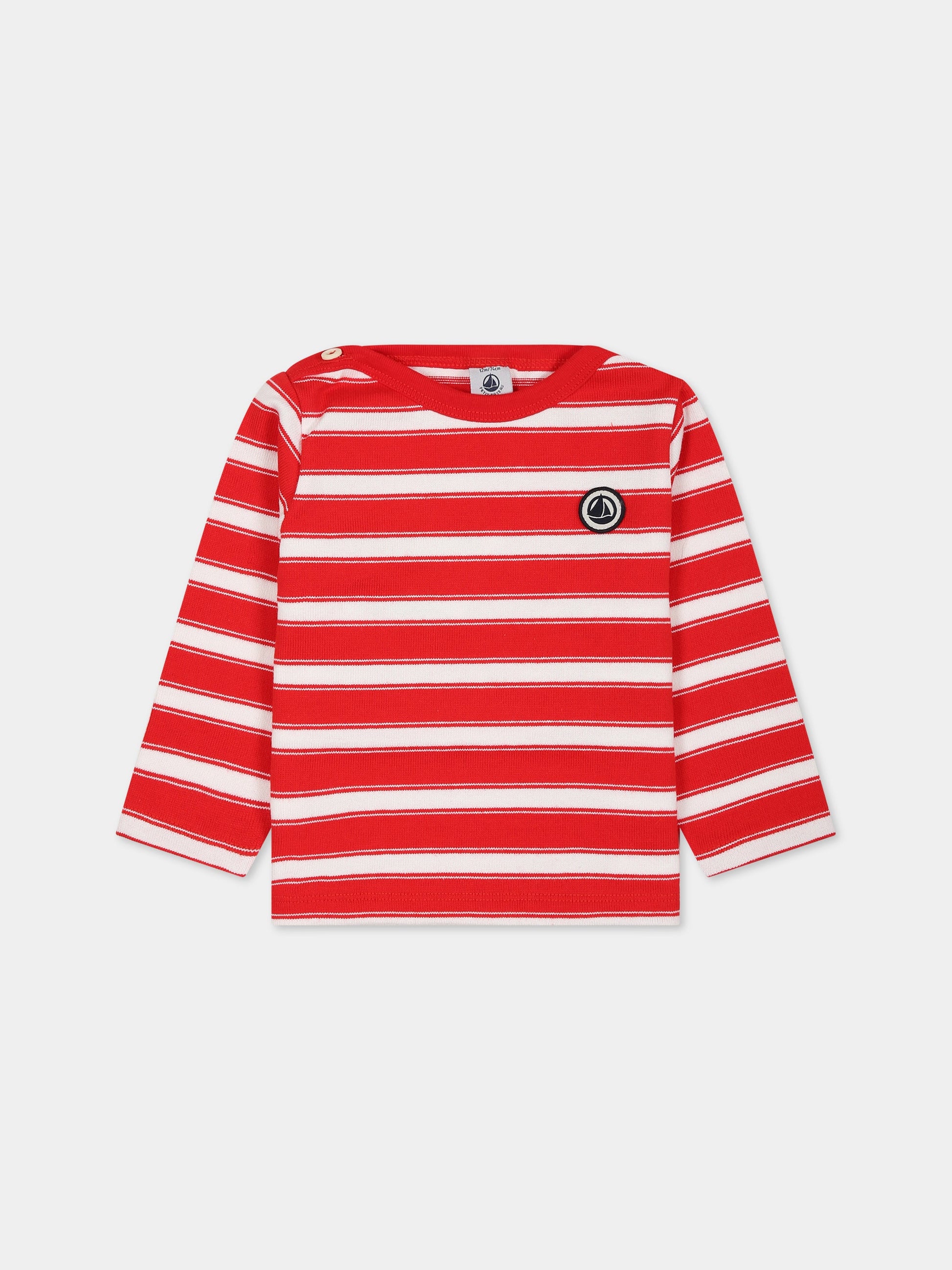 T-shirt rossa per neonati con logo,Petit Bateau,A075Y PEPS/MARSHMALLOW