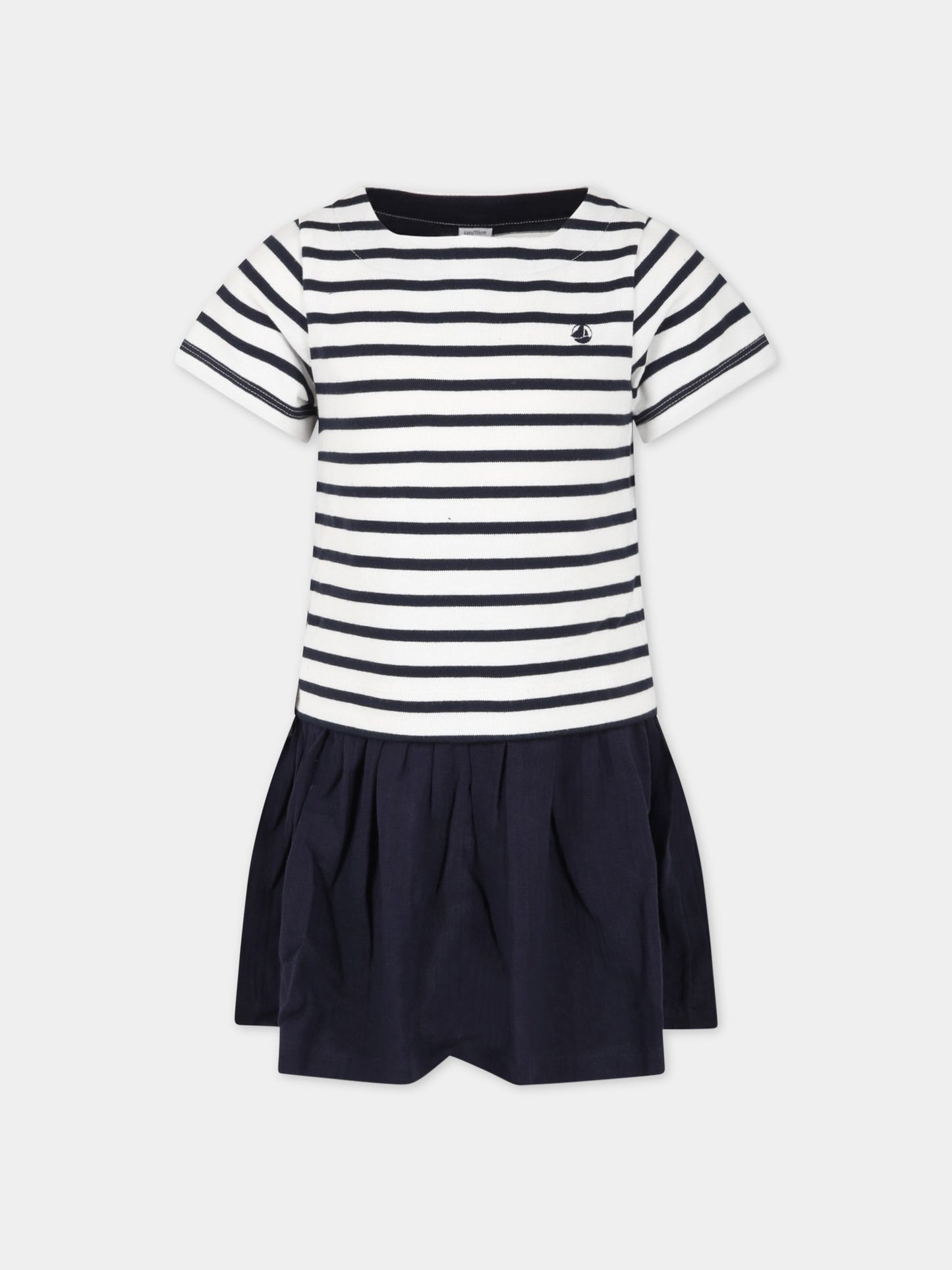 Vestito bianco per bambina con logo blu,Petit Bateau,A06V7 MARSHMALLOW/SMOKING