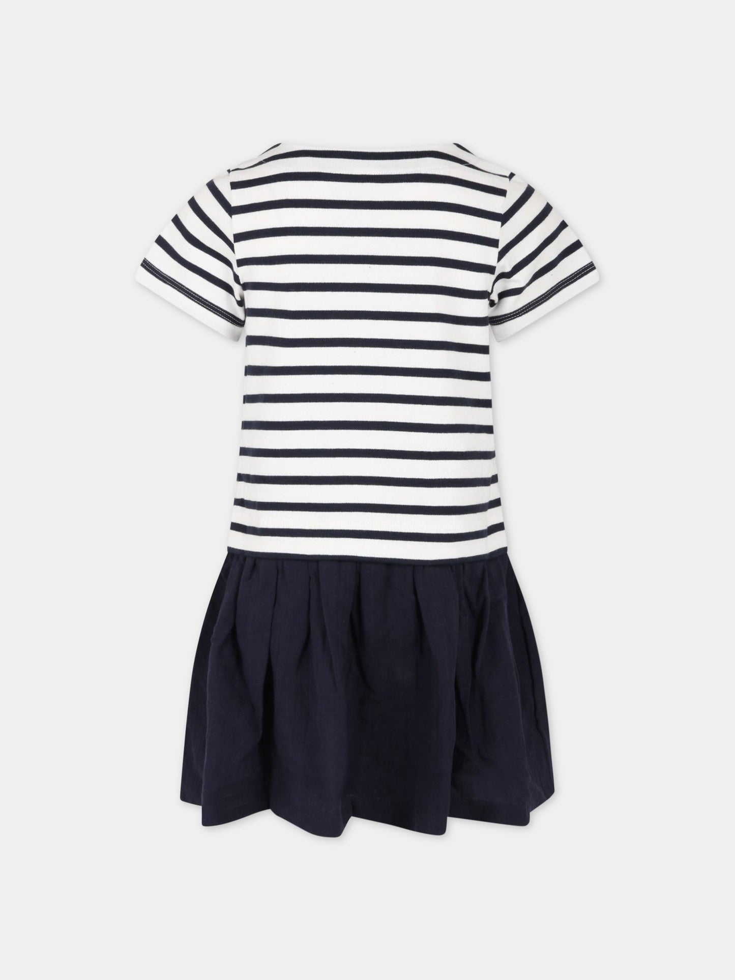 Vestito bianco per bambina con logo blu,Petit Bateau,A06V7 MARSHMALLOW/SMOKING