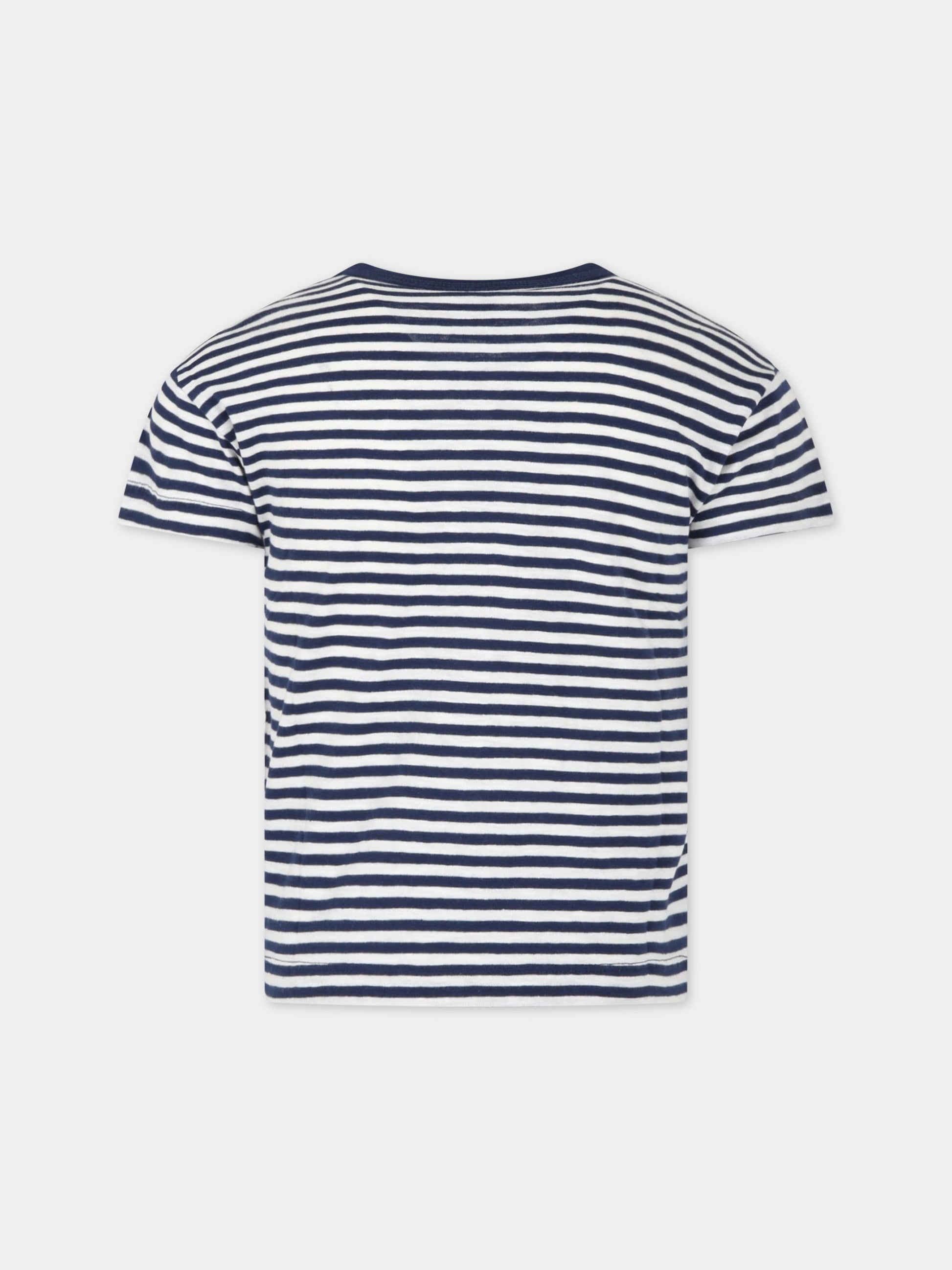 T-shirt multicolor a righe per bambino con logo,Petit Bateau,A06XM MEDIEVAL/MARSHMALLOW