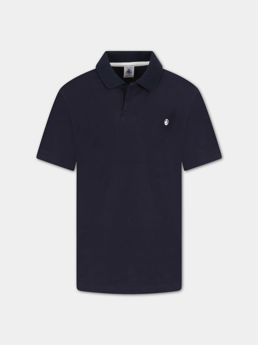 Polo blu per bambino con logo bianco,Petit Bateau,A072G SMOKING