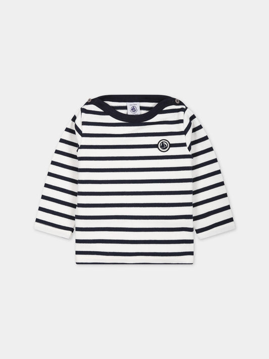 T-shirt multicolor per neonati con patch logo,Petit Bateau,A01ST MARSHMALLOW/SMOKING