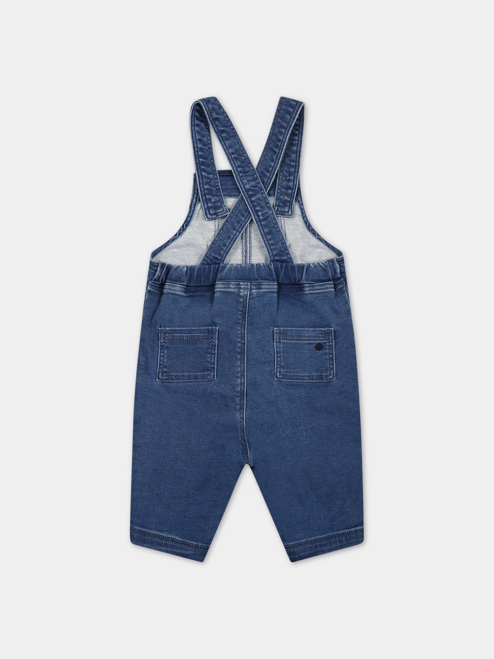 Salopette blu per neonati con logo,Petit Bateau,A0536 BLEU DELAVE