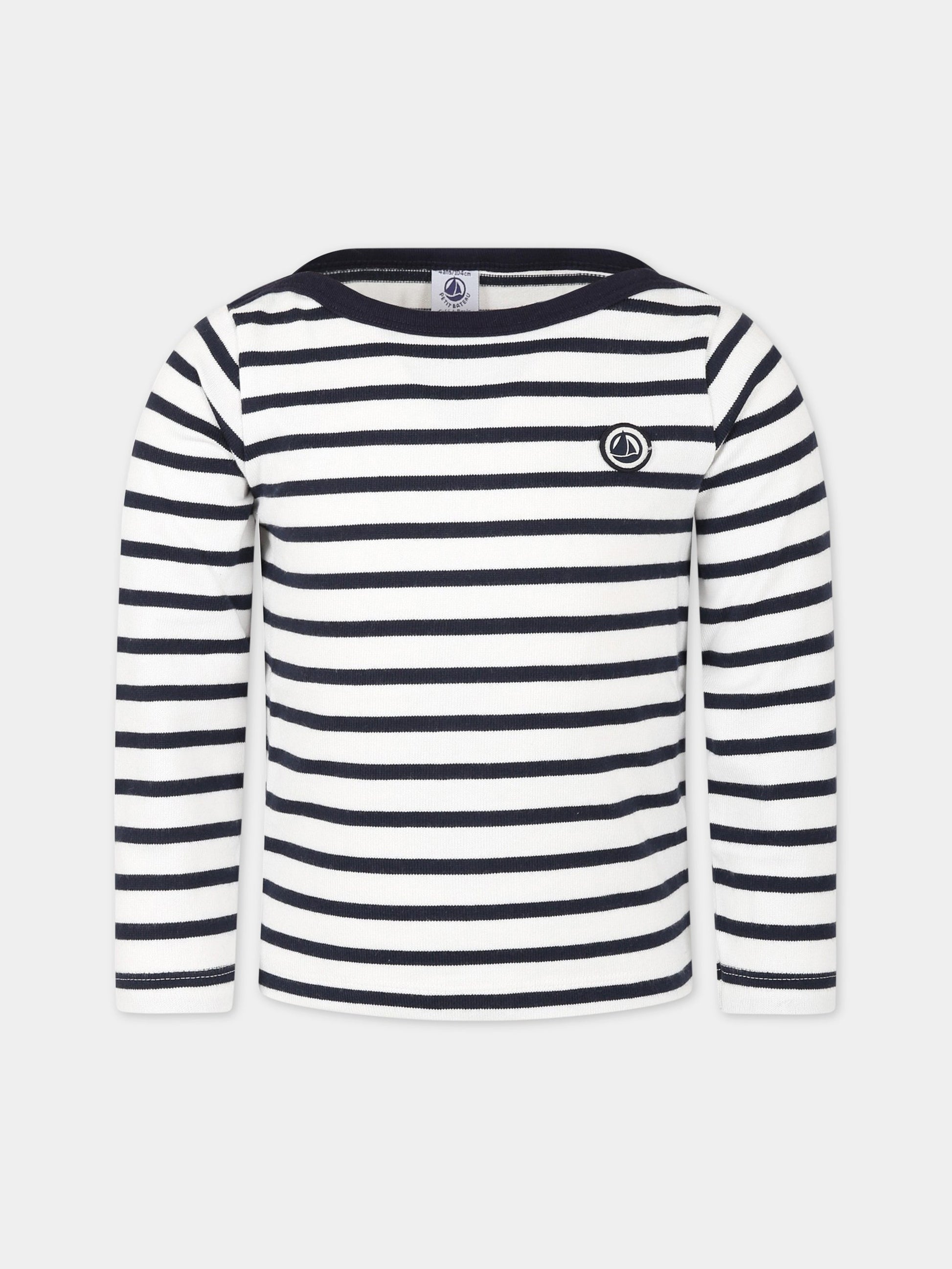 T-shirt multicolor per bambino con patch logo,Petit Bateau,A04O9 MARSHMALLOW/SMOKING