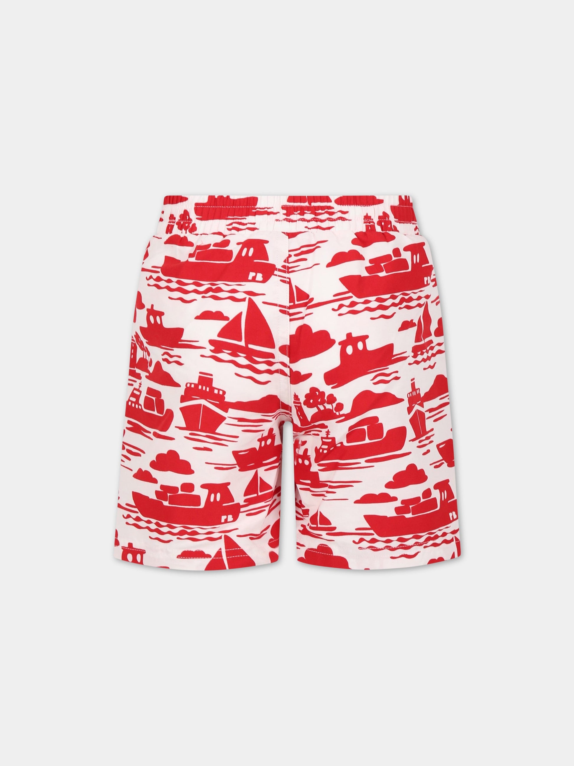 Boxer-mare multicolor per bambino con stampa  Boat ,Petit Bateau,A06JU AVALANCHE/ROUGE