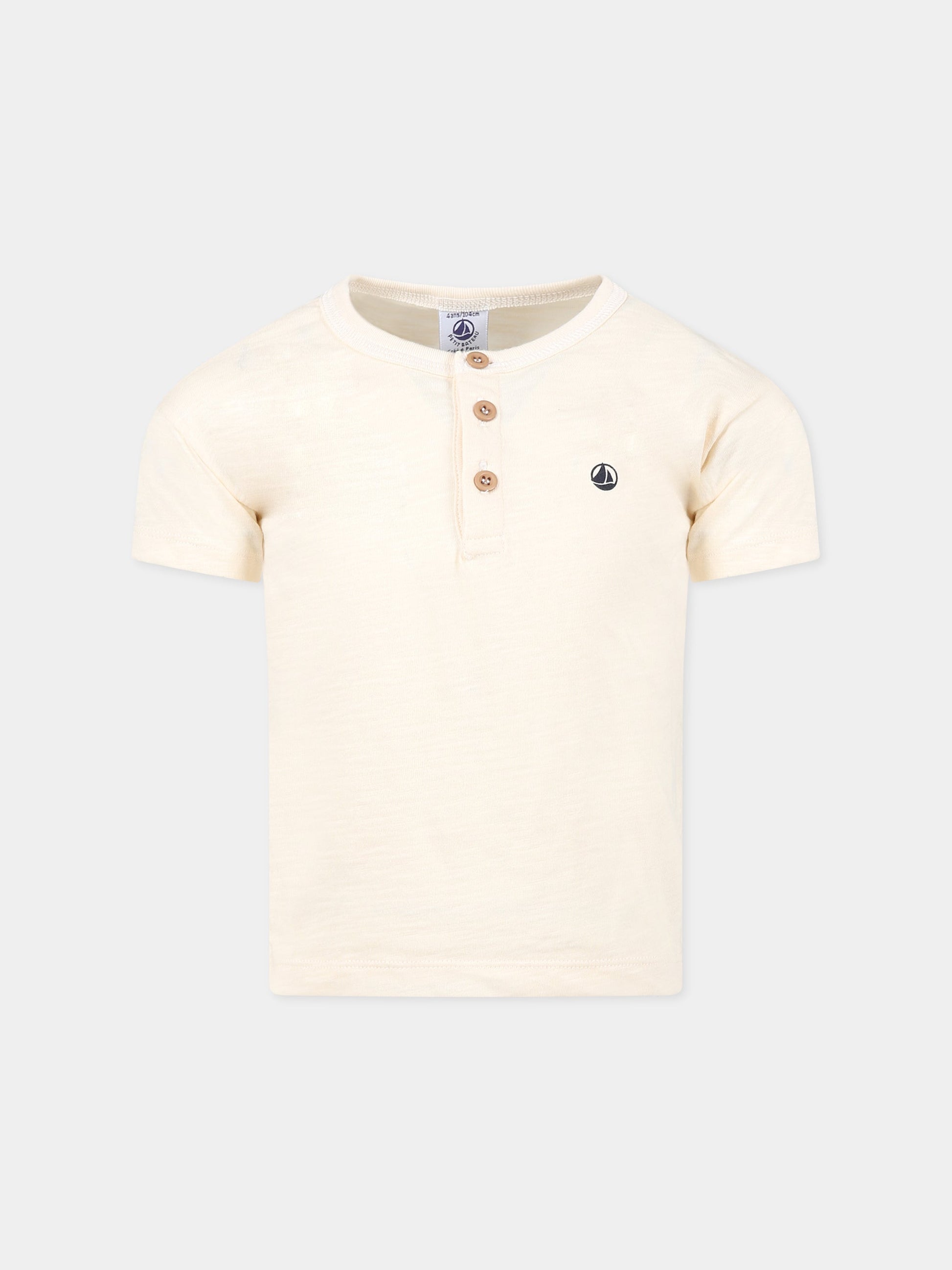 T-shirt avorio per bambino con logo,Petit Bateau,A07CD AVALANCHE