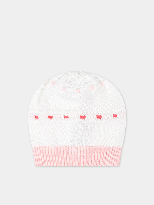 Cappello bianco per neonata con dettagli multicolor,Scaldacuore,FA14 ROSA