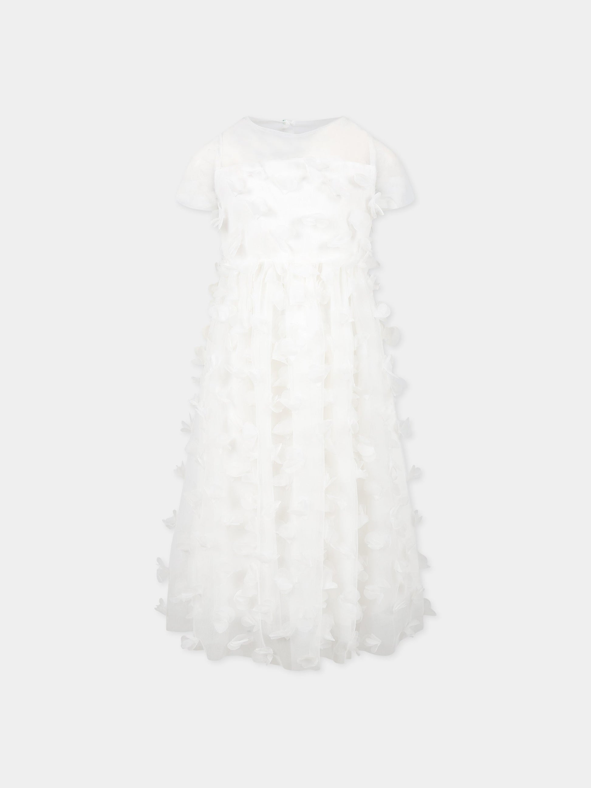 Vestito bianco per bambina con applicazioni in tulle,Simonetta,SS1C21 T0041 101
