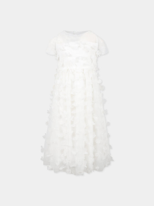 Vestito bianco per bambina con applicazioni in tulle,Simonetta,SS1C21 T0041 101