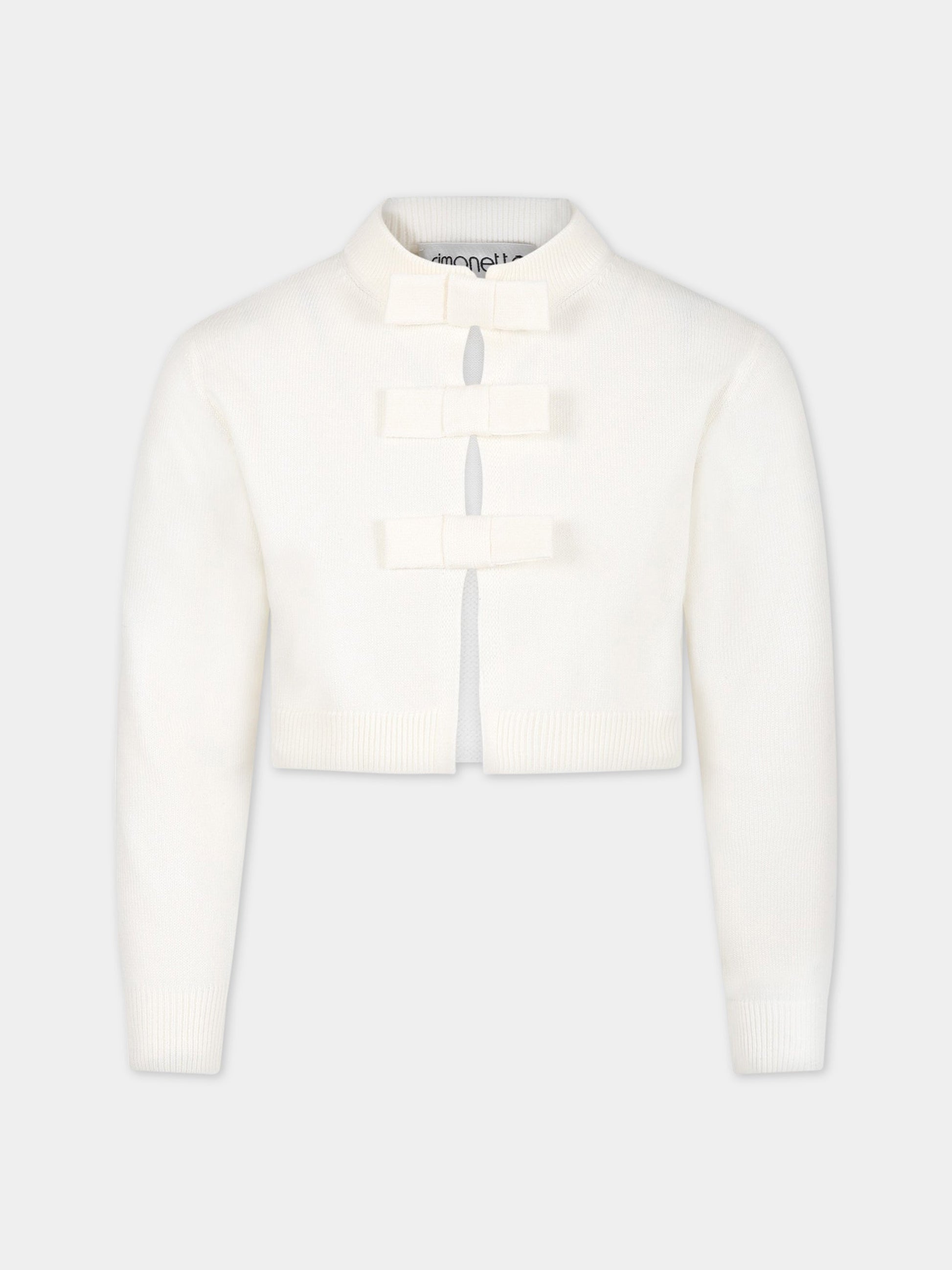 Cardigan bianco per bambina con fiocchi,Simonetta,SS9A80 X0003 101